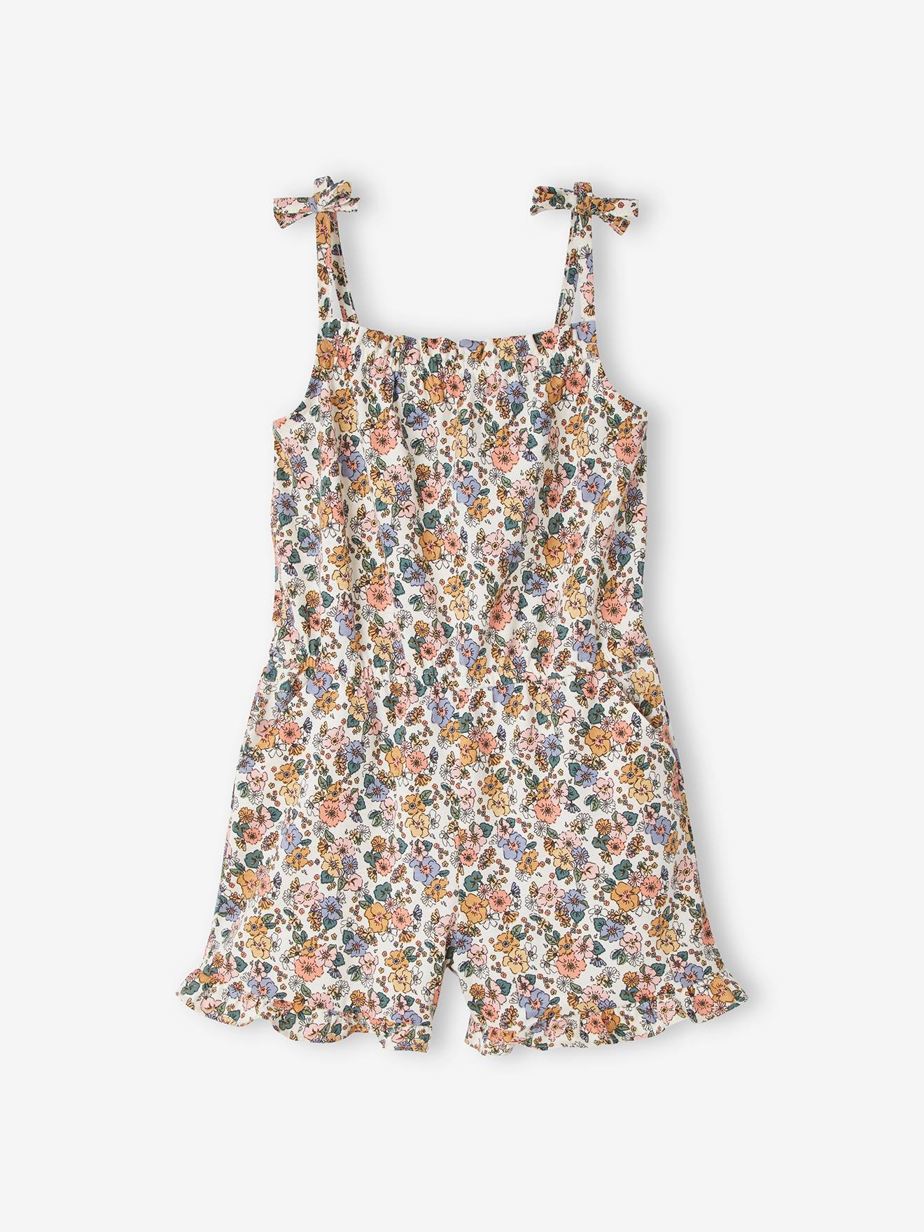 Combi-short à bretelles fille bleu grisé