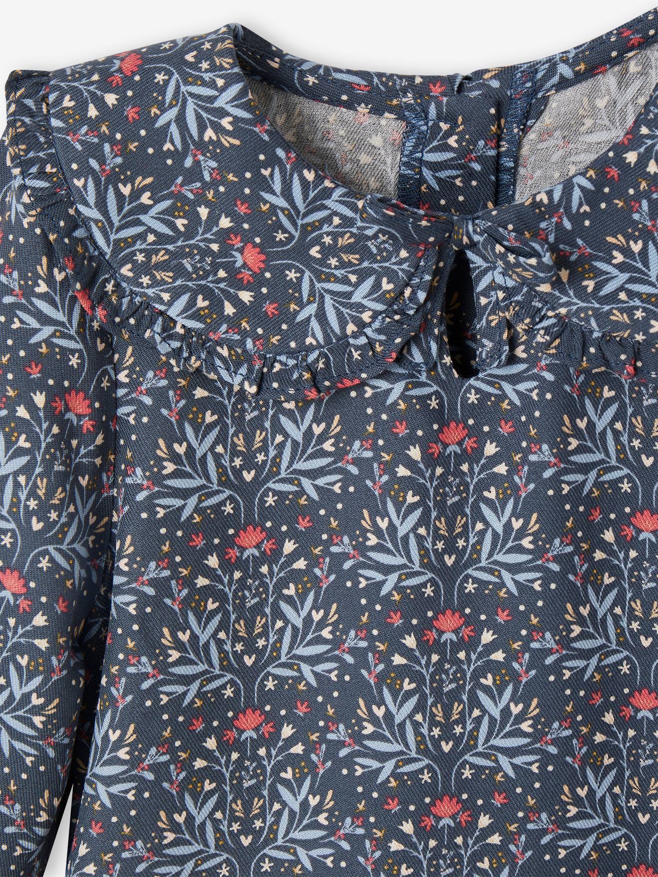 Vertbaudet Mädchen Baby Bluse mit Bubikragen - dunkelblau