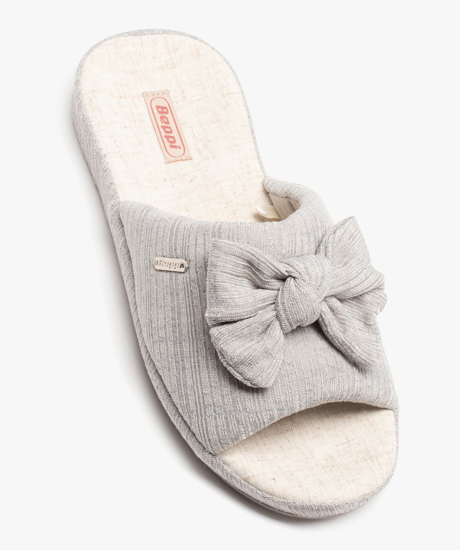 Chaussons mules plats avec noeud femme - Beppi gris | GEMO