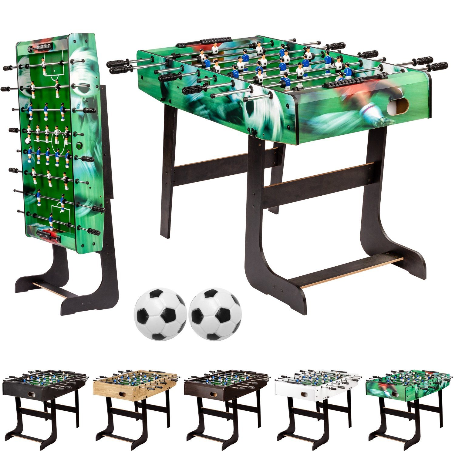GAMES PLANET Kickertisch Games Planet Tischfussball „Belfast“, klappbar, Farbvarianten: Schwarz/weiß/Holzdekor hell oder Dunkelbraun/Soccer, nahtlos hochgezogene Spielfeldecken, inkl. 2 Bälle, Kicker Kickertisch Tischkicker