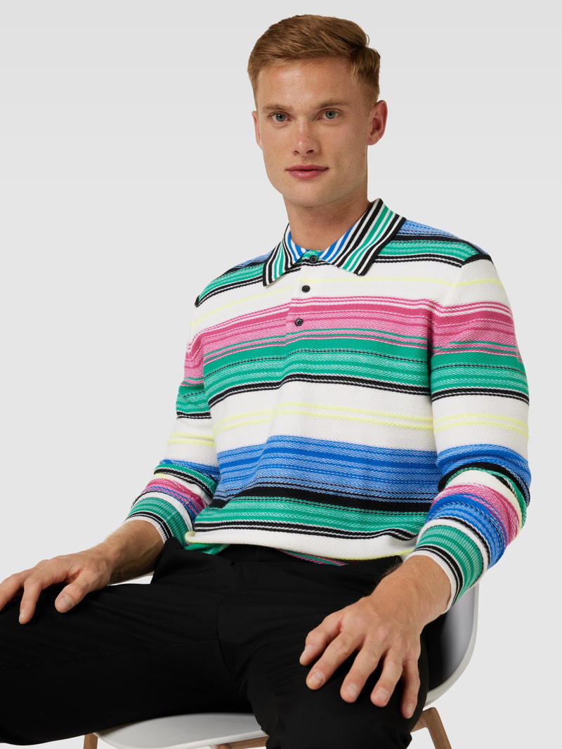 Pullover aus Woll-Mix mit Streifenmuster und Umlegekragen in grün