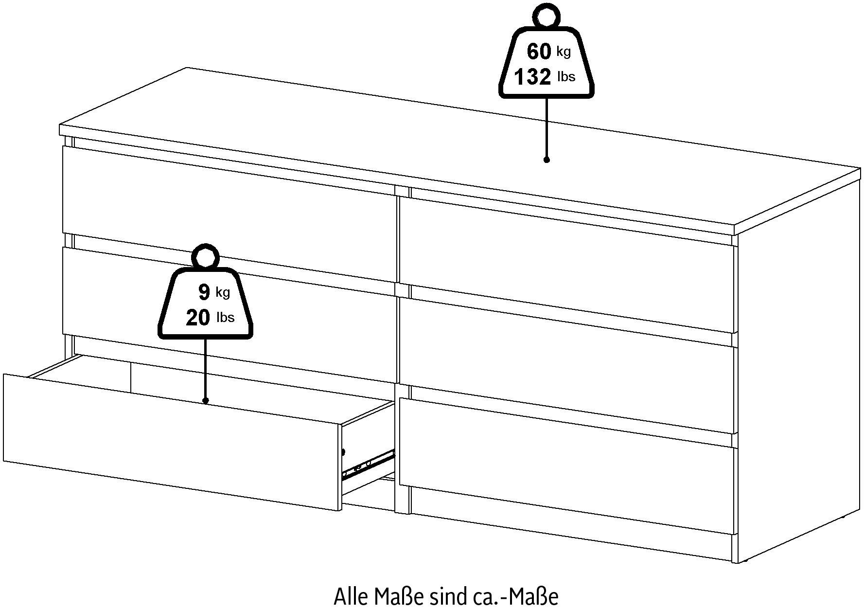 Home affaire Kommode Naia, Elegante und moderne Kommode mit 6 geräumige Schubladen