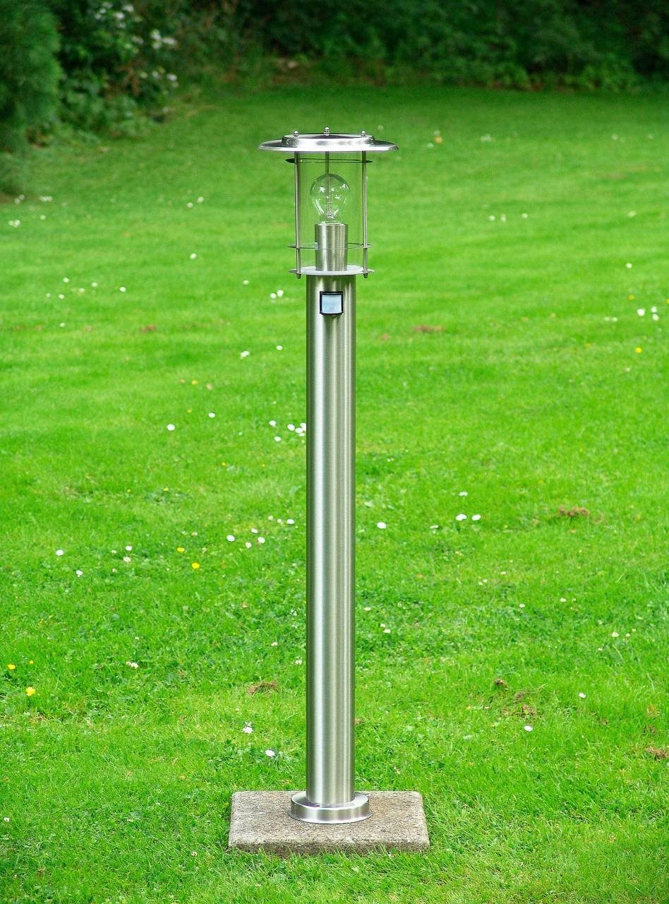 Brilliant Außen-Stehlampe York, Lampe York Außenstandleuchte Bewegungsmelder edelstahl 1x A60, E27