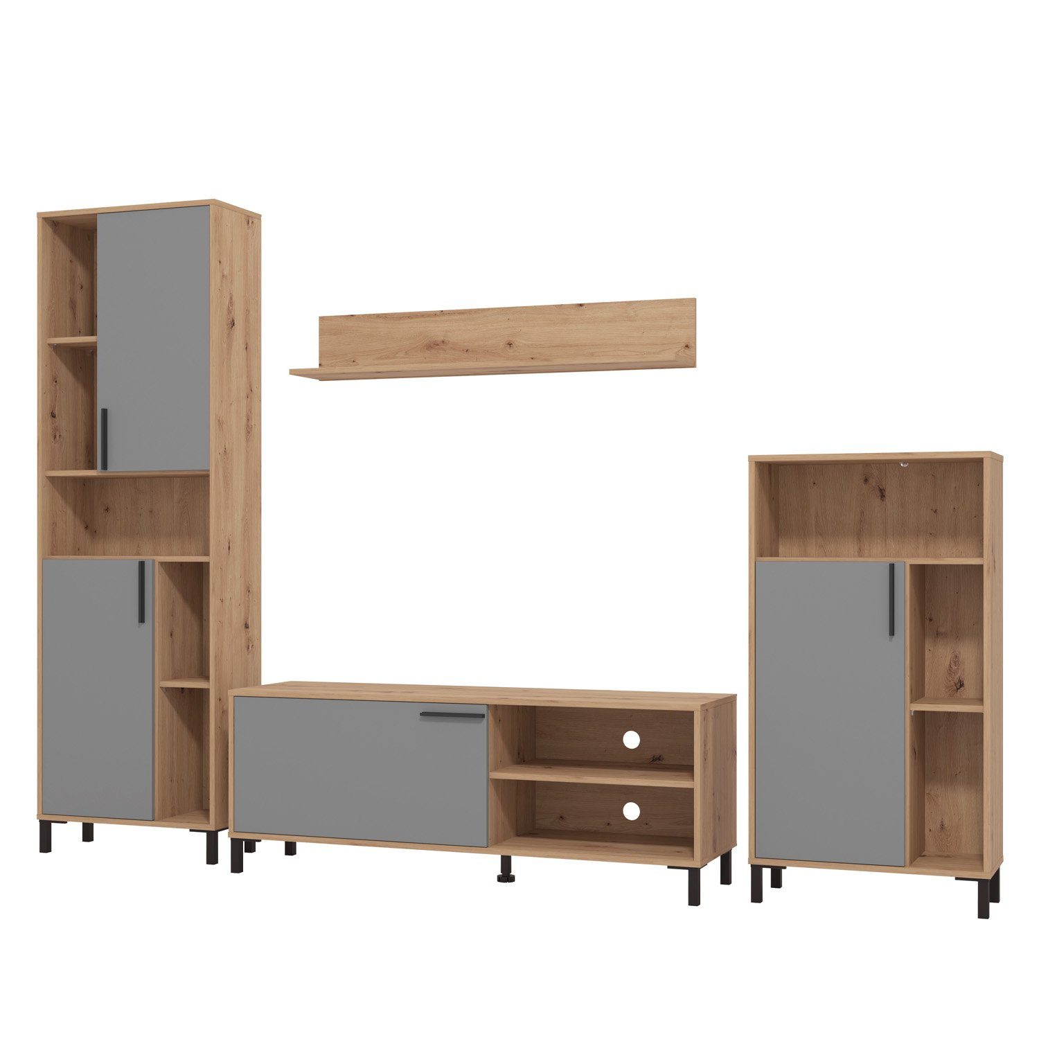 Homestyle4u Wohnwand Schrankwand 4 tlg. Anbauwand Weiß Grau, (4-St)