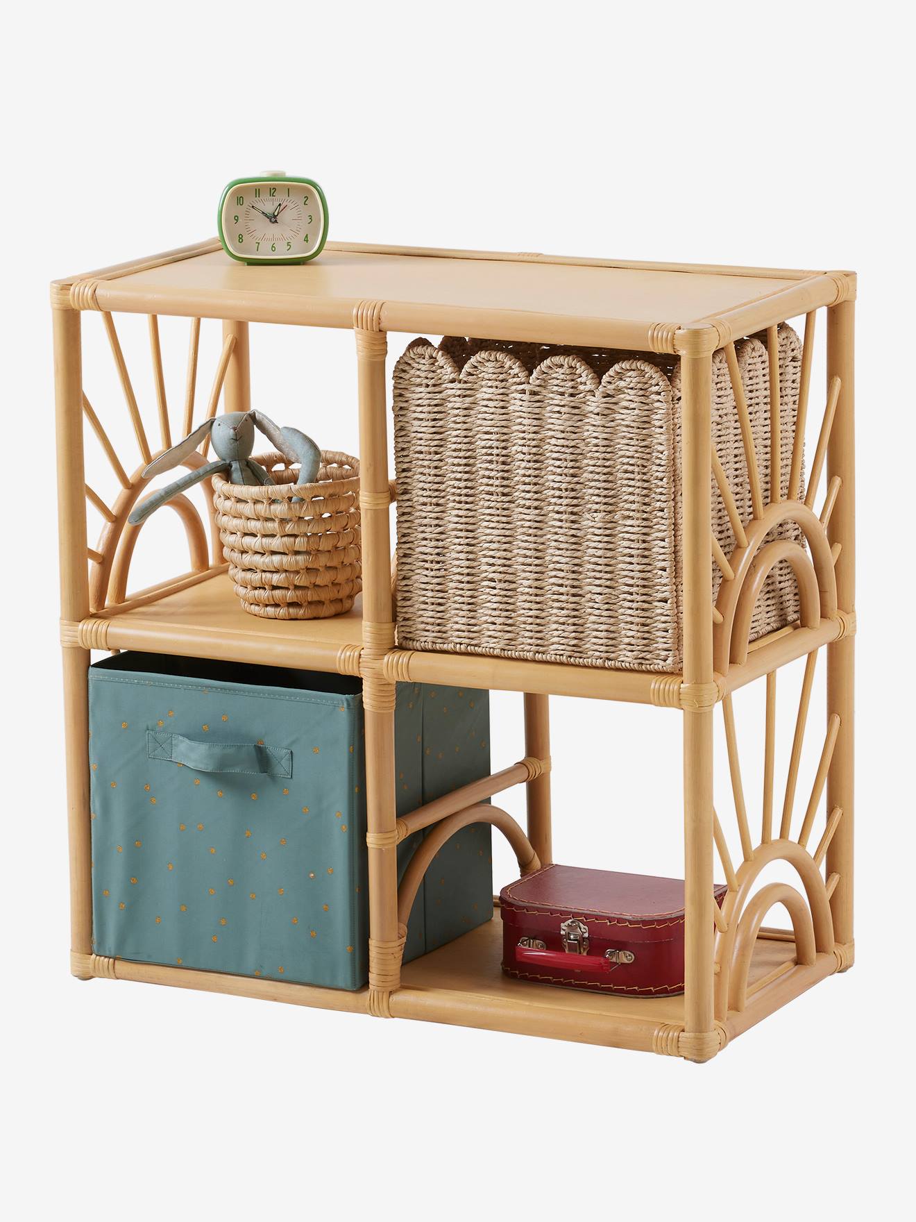 Vertbaudet Kinderzimmer Regal SONNE aus Rattan, 4 Fächer - natur