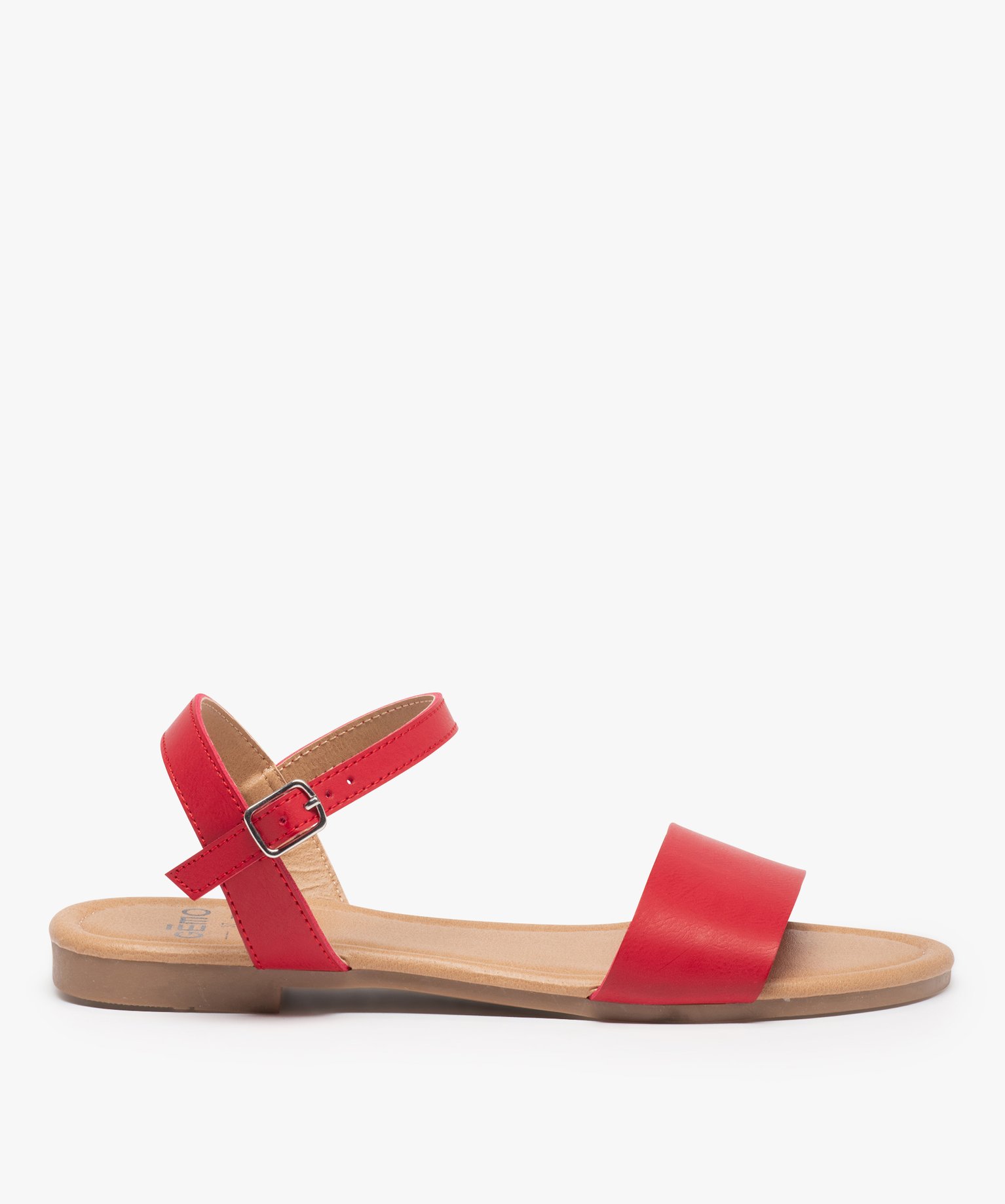 Nu-pieds femme unis à talon plat et bride large rouge | GEMO