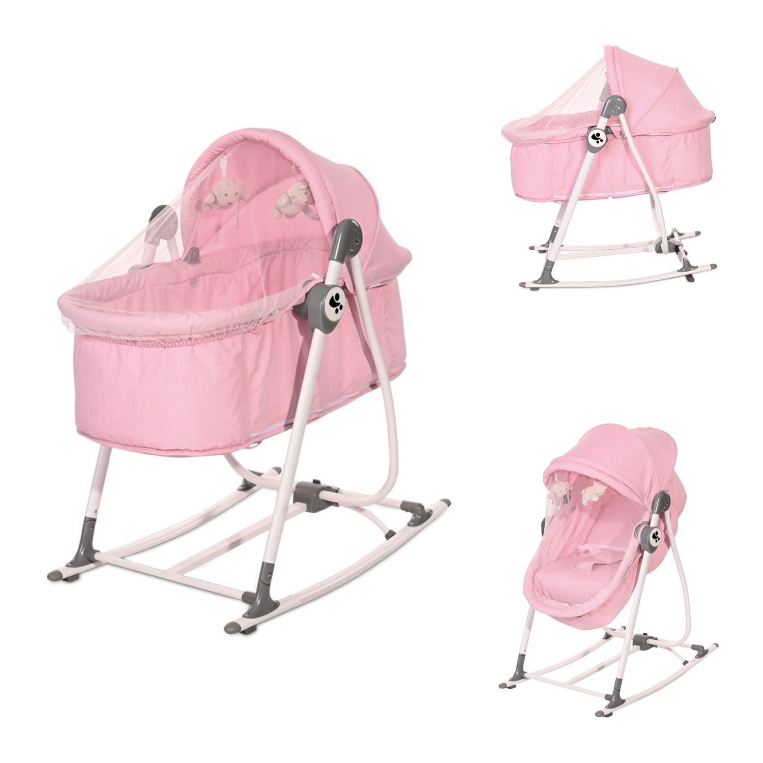 Lorelli Babywippe Babywiege Alicante 2 in 1, Babywippe, Moskitonetz, Sonnendach, Gurt