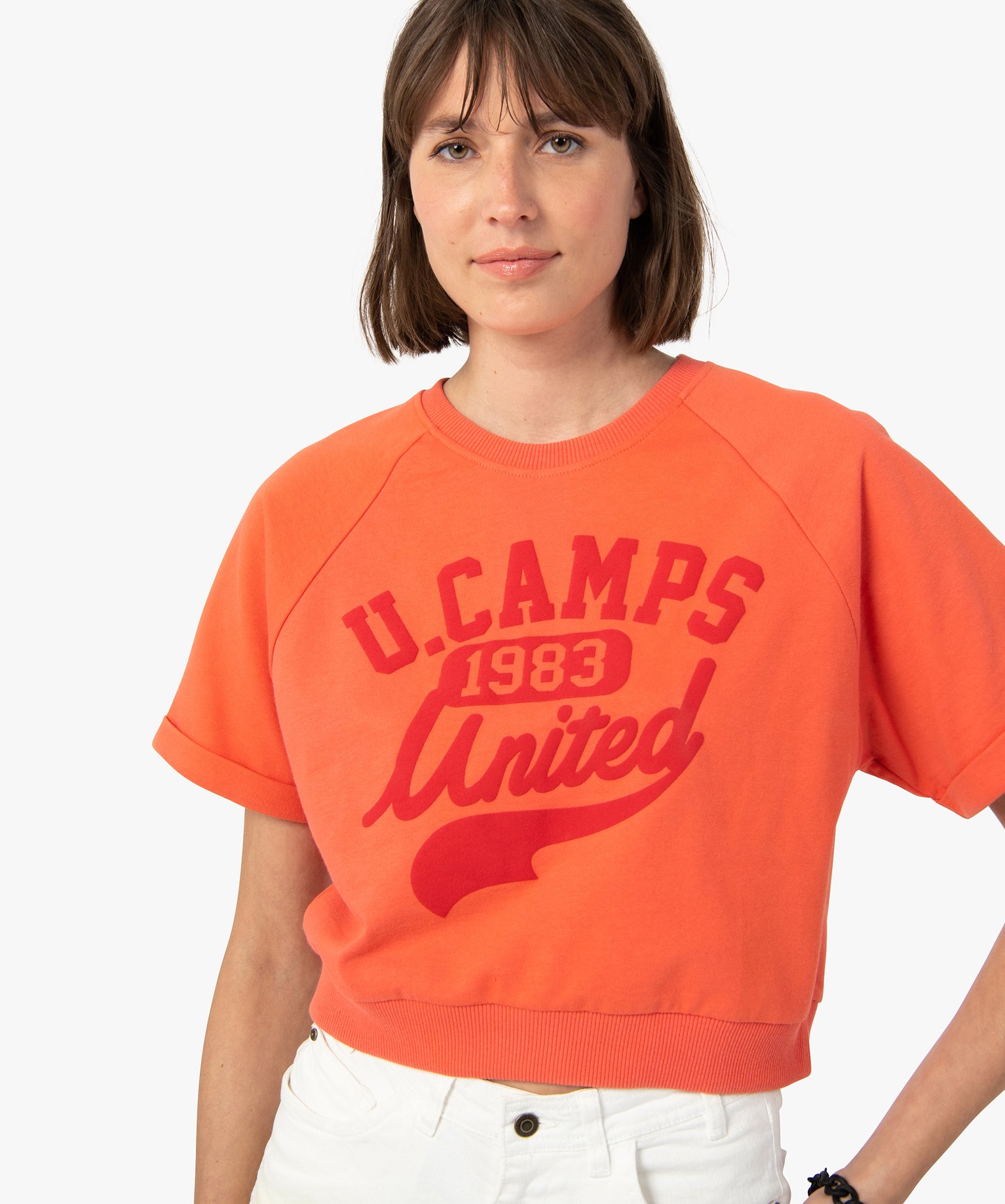 Sweat femme court à manches courtes – Camps United rose | GEMO