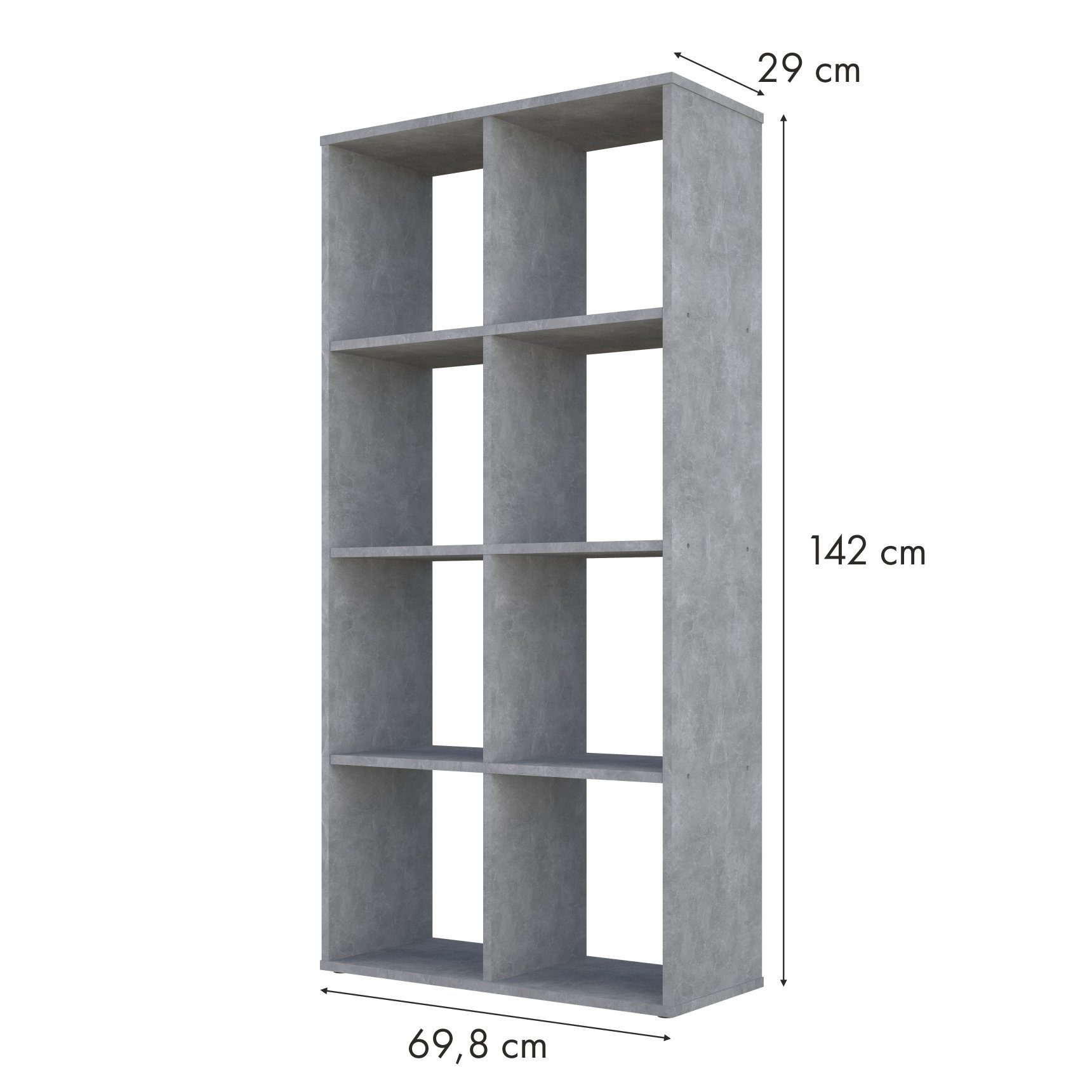 Polini Home Raumteilerregal Raumteiler Würfelregal 142 x 70 x 29 cm Bücherregal Regal grau 8 Fächer