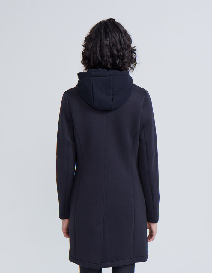 Manteau mi-long néoprène noir femme
