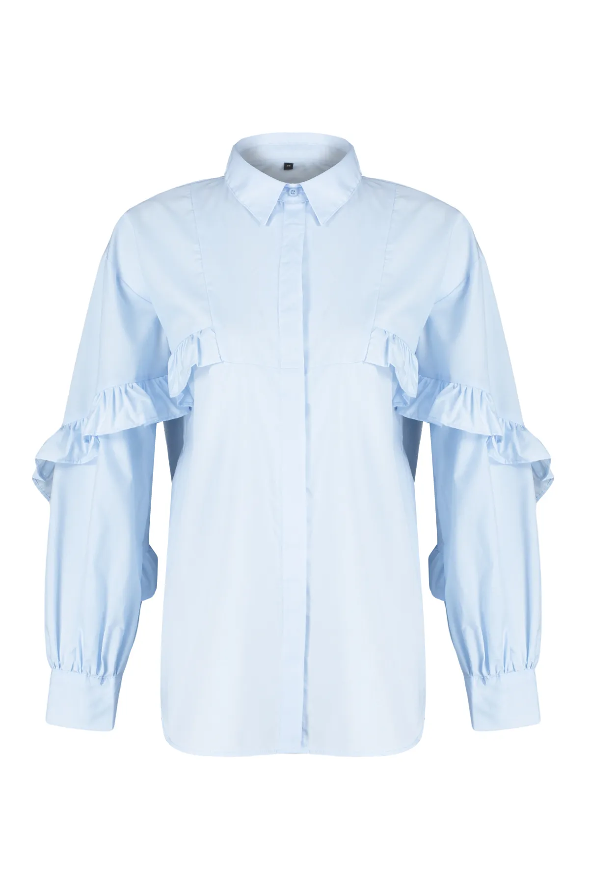 Trendyol Modest  Blaues Hemd aus gewebter Baumwolle mit Rüschendetail TCTSS24TG00019