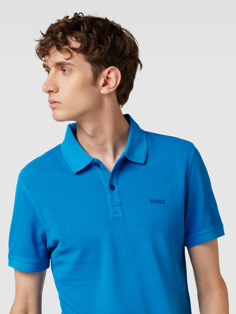 Poloshirt mit Label-Print Modell 'PRIME' in hellblau