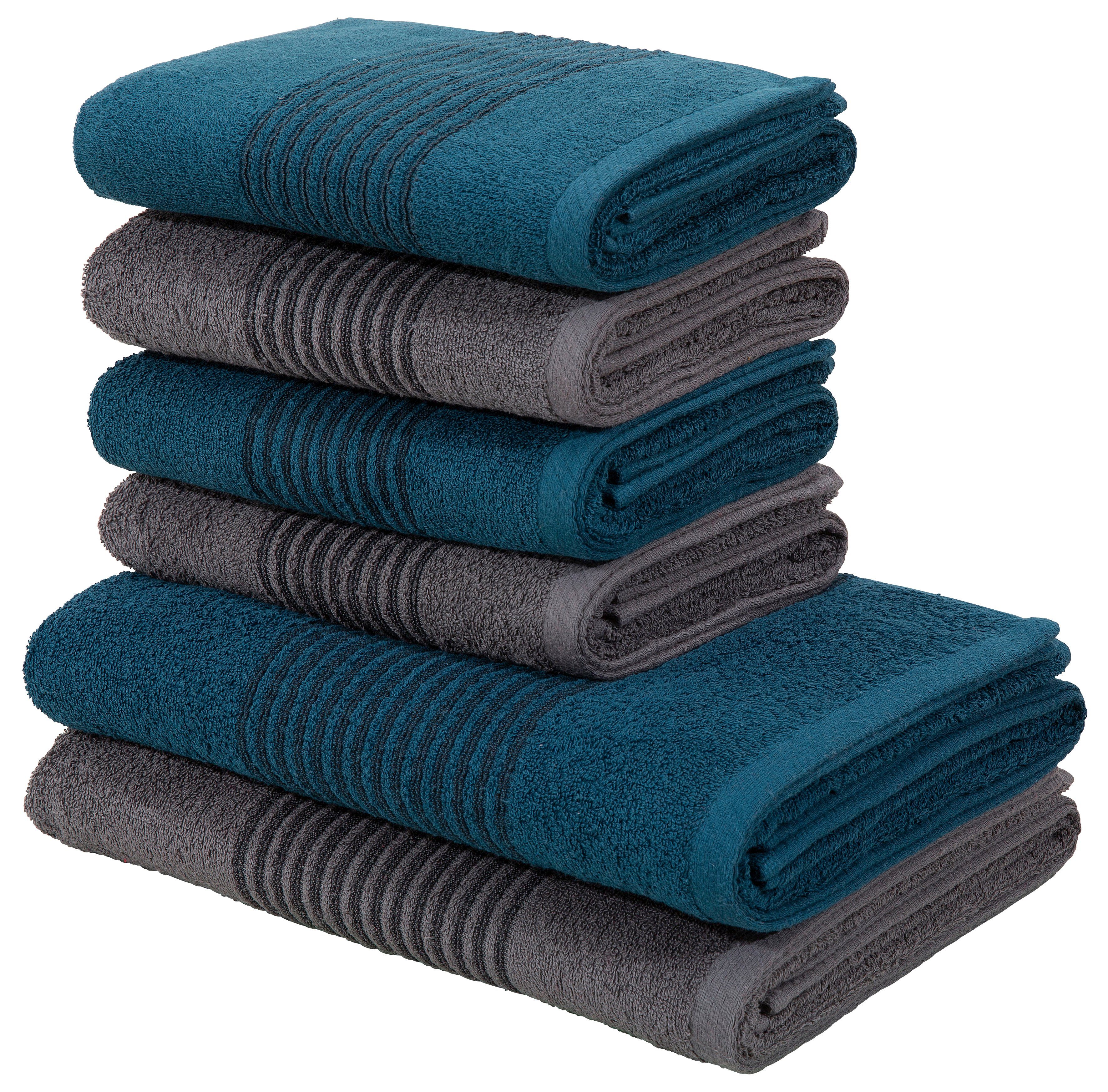 Bruno Banani Handtuch Set Jassen, Walkfrottee, (Set, 6-tlg), mit gestreifter Bordüre, 6 teiliges Handtücher Set aus 100% Baumwolle
