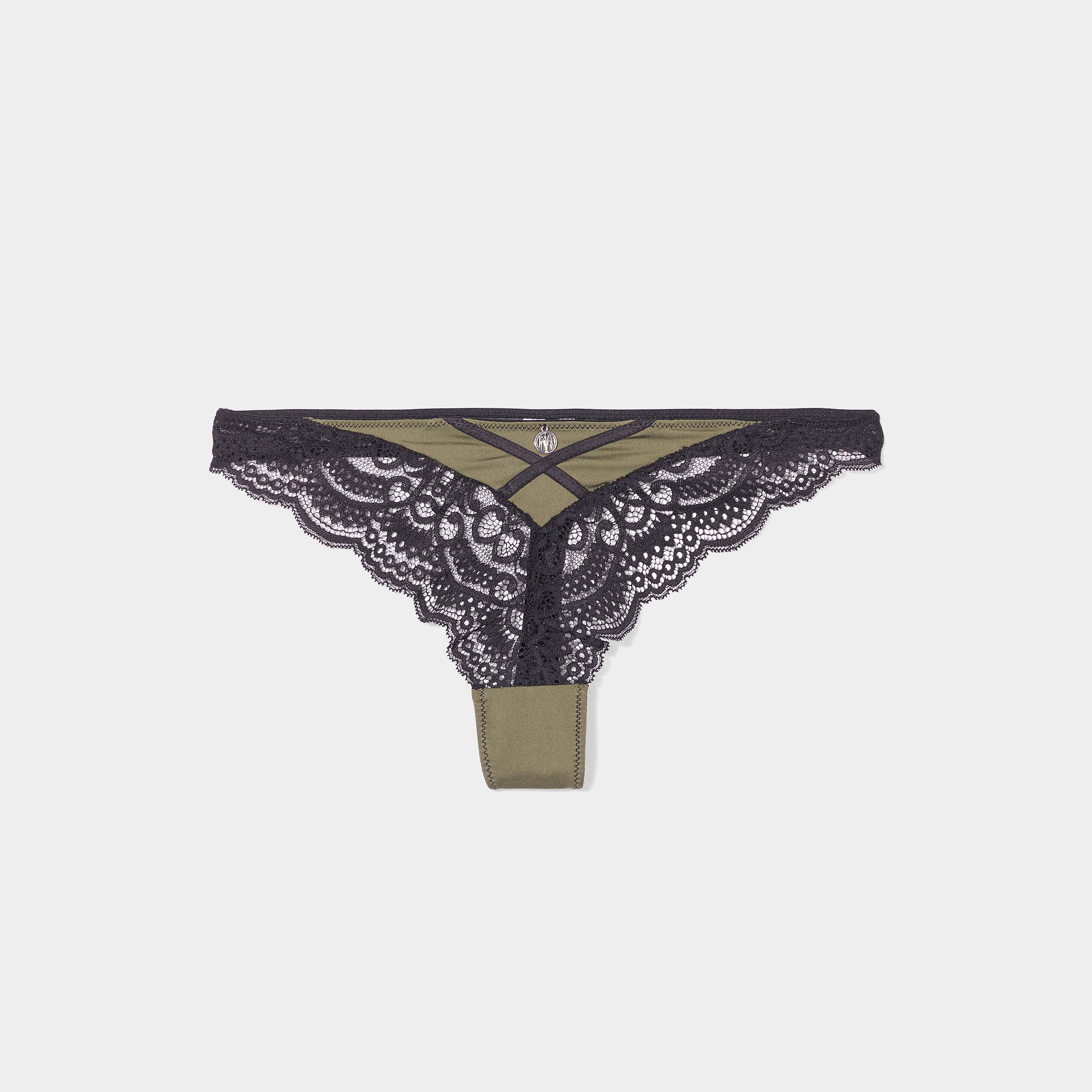 String avec micro dentelle vert kaki femme | La Halle