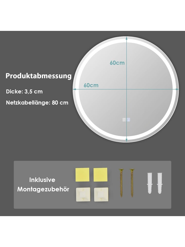 COSTWAY LED-Spiegel in Silber günstig kaufen 60 cm