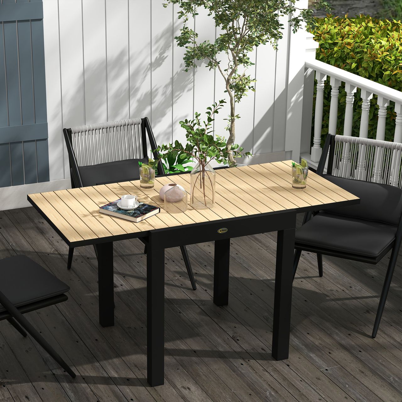 Outsunny Gartentisch Esstisch für 6 Personen Erweiterbarer Terrassentisch Gelb