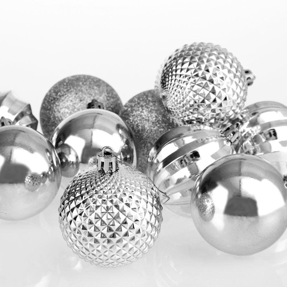 DEUBA Weihnachtsbaumkugeln Weihnachtsbaumschmuck 103 tlg 3/4/6/8cm silber