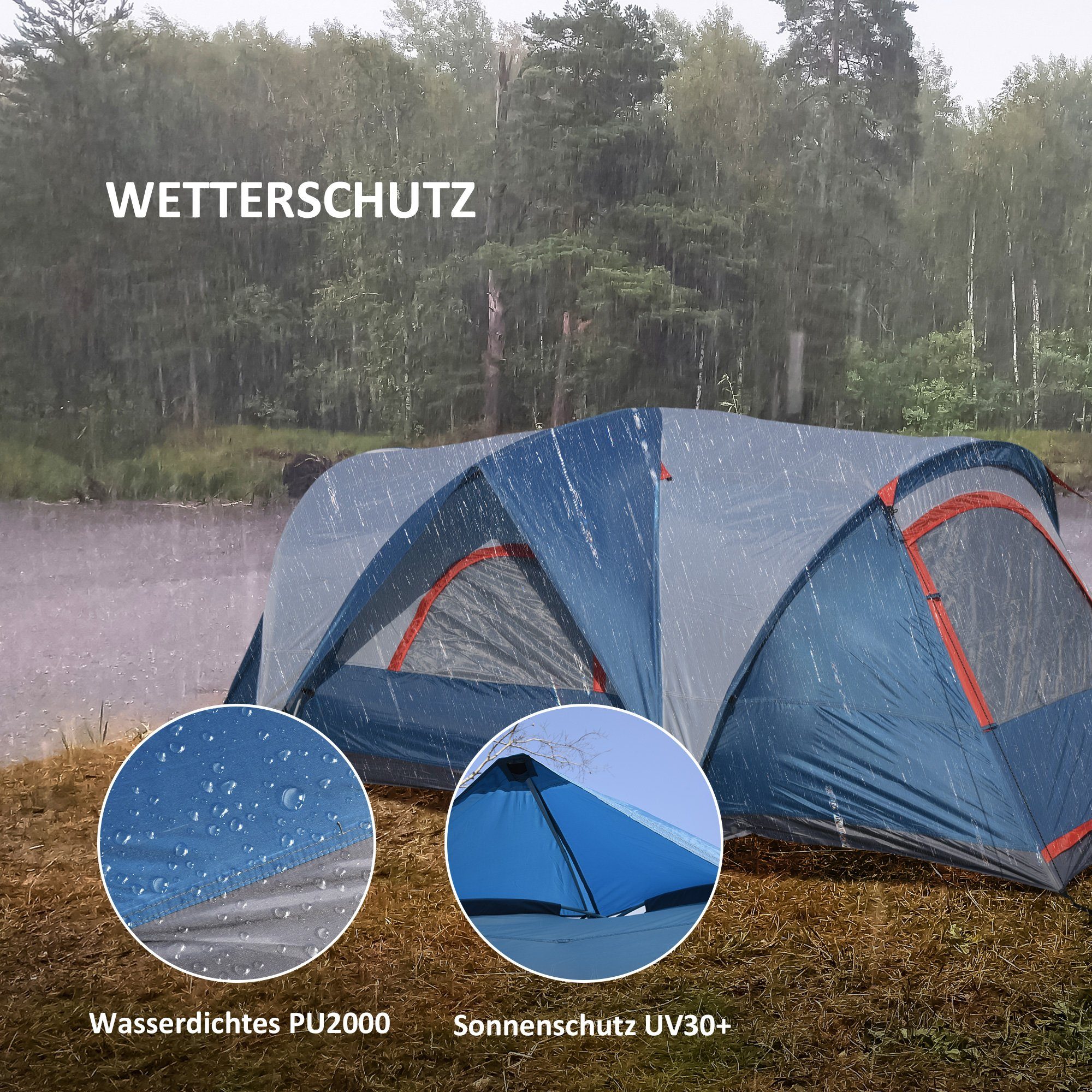 Outsunny Faltzelt Campingzelt für 4 Personen, Personen: 4 (Gruppenzelt mit Tragetasche, 45 tlg., Tunnelzelt), BxLxH: 207x475x150 cm