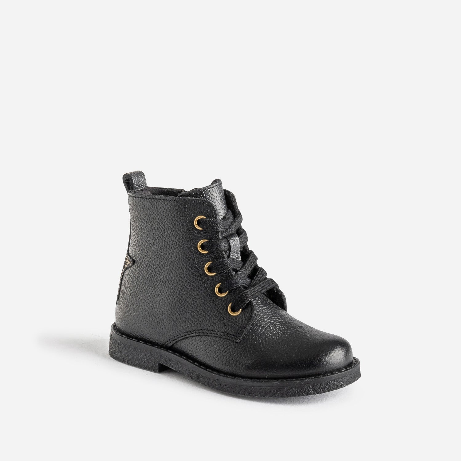 Bottine éco-conçue BUGGY noire en cuir décor étoile