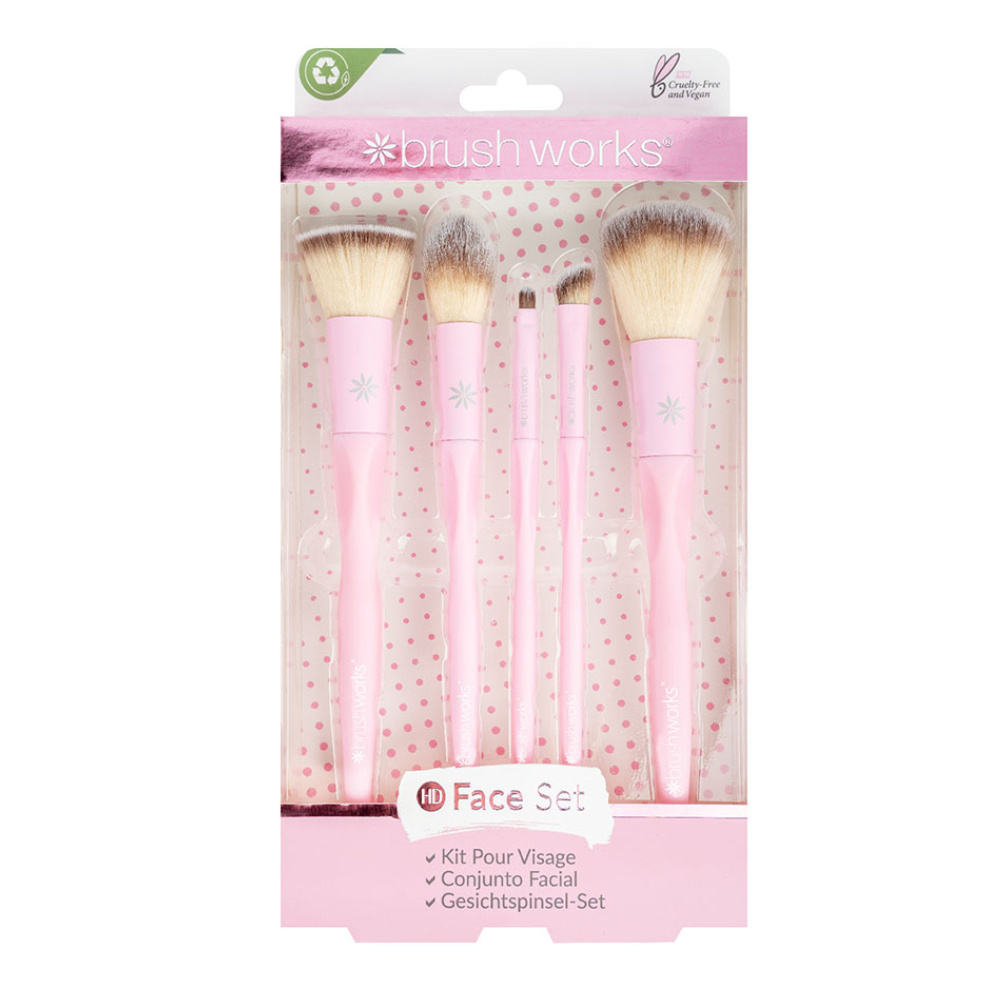 Brushworks Set de maquillage essentiels visage HD Rose Kit de pinceaux