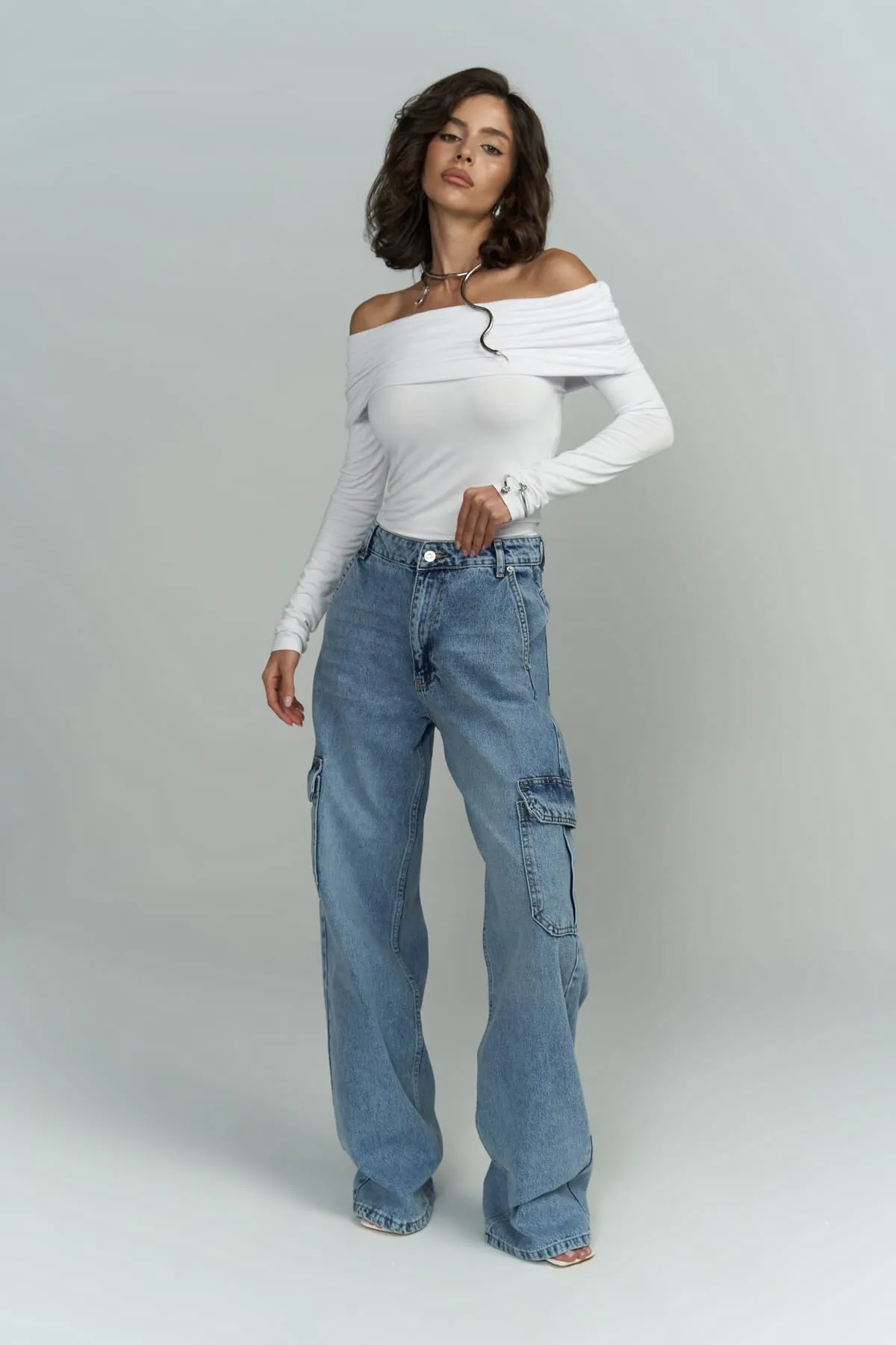 MAİ COLLECTİON  Montes – Blaue Cargo-Jeanshose