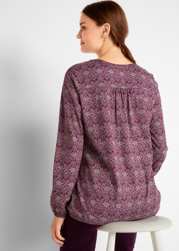 Bedrucktes Langarmshirt mit Henley-Kragen