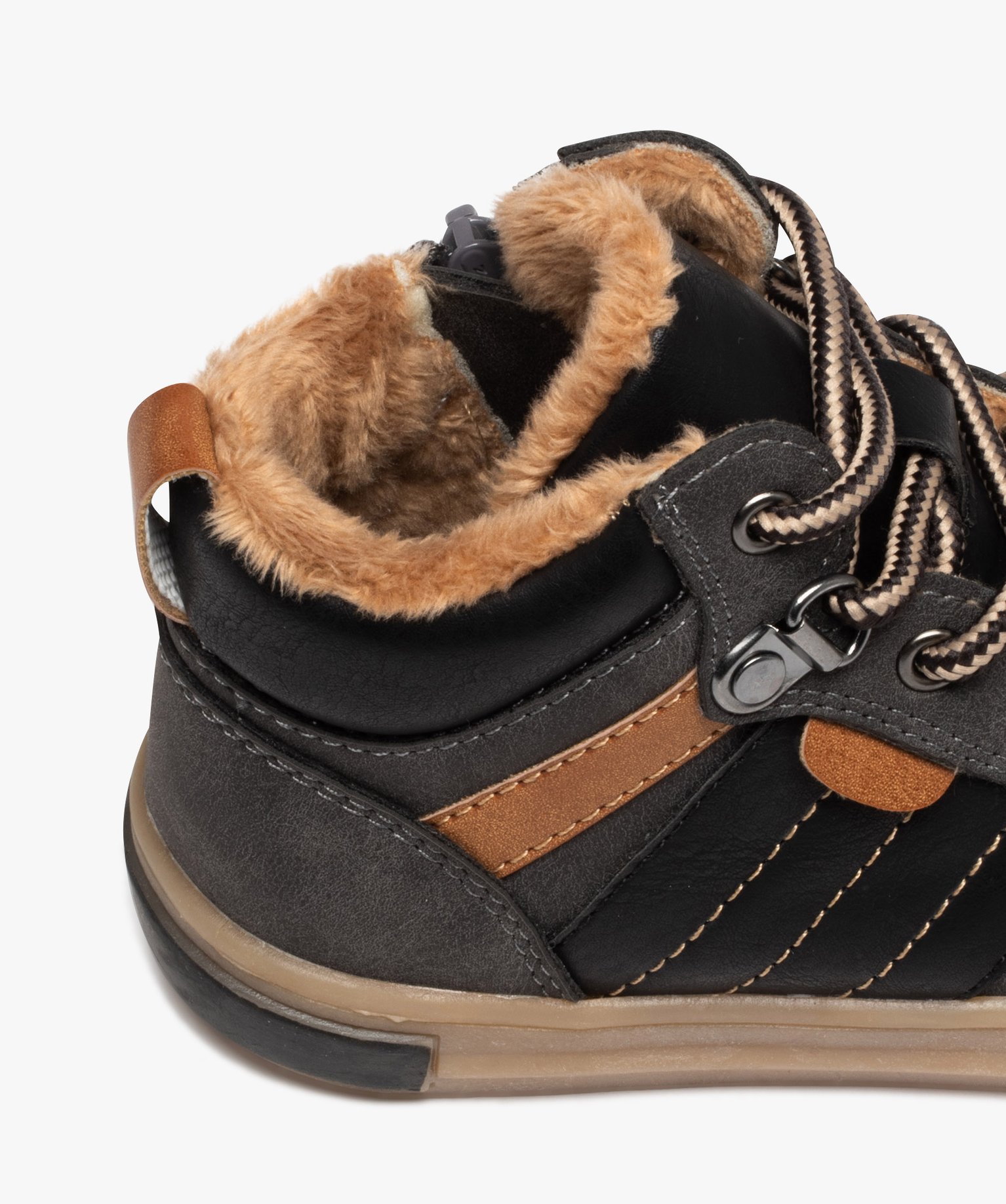 Boots Garçon avec doublure peluche et fermeture lacets noir | GEMO