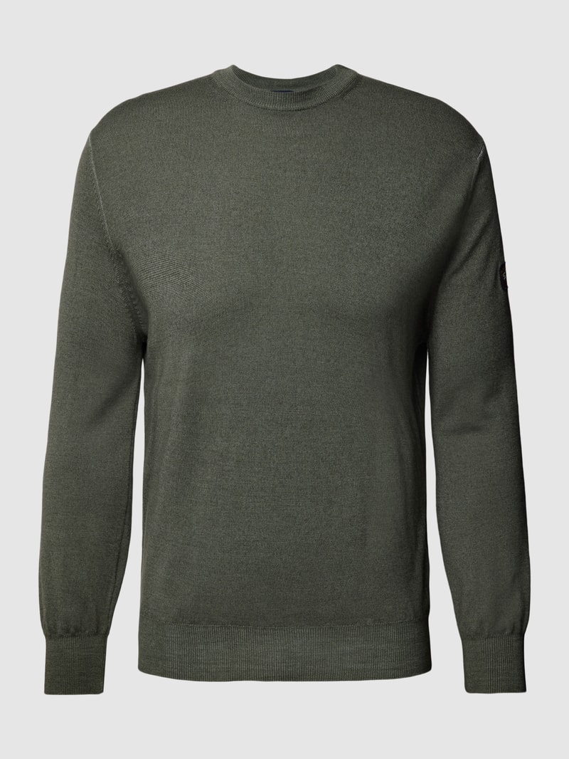 Sweatshirt aus Lanawolle mit Label-Patch in dunkelgrün