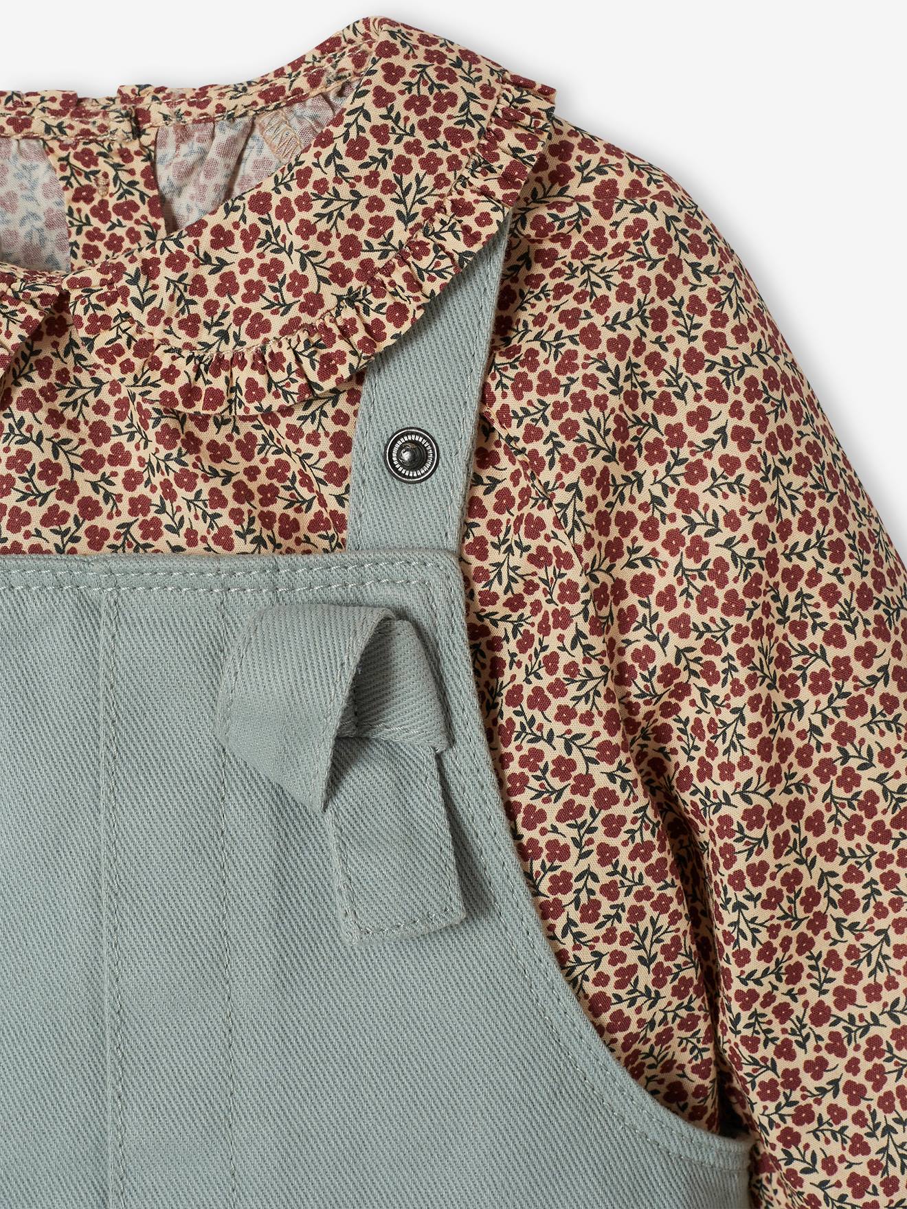 Ensemble combinaison et blouse bébé taupe clair imprimé