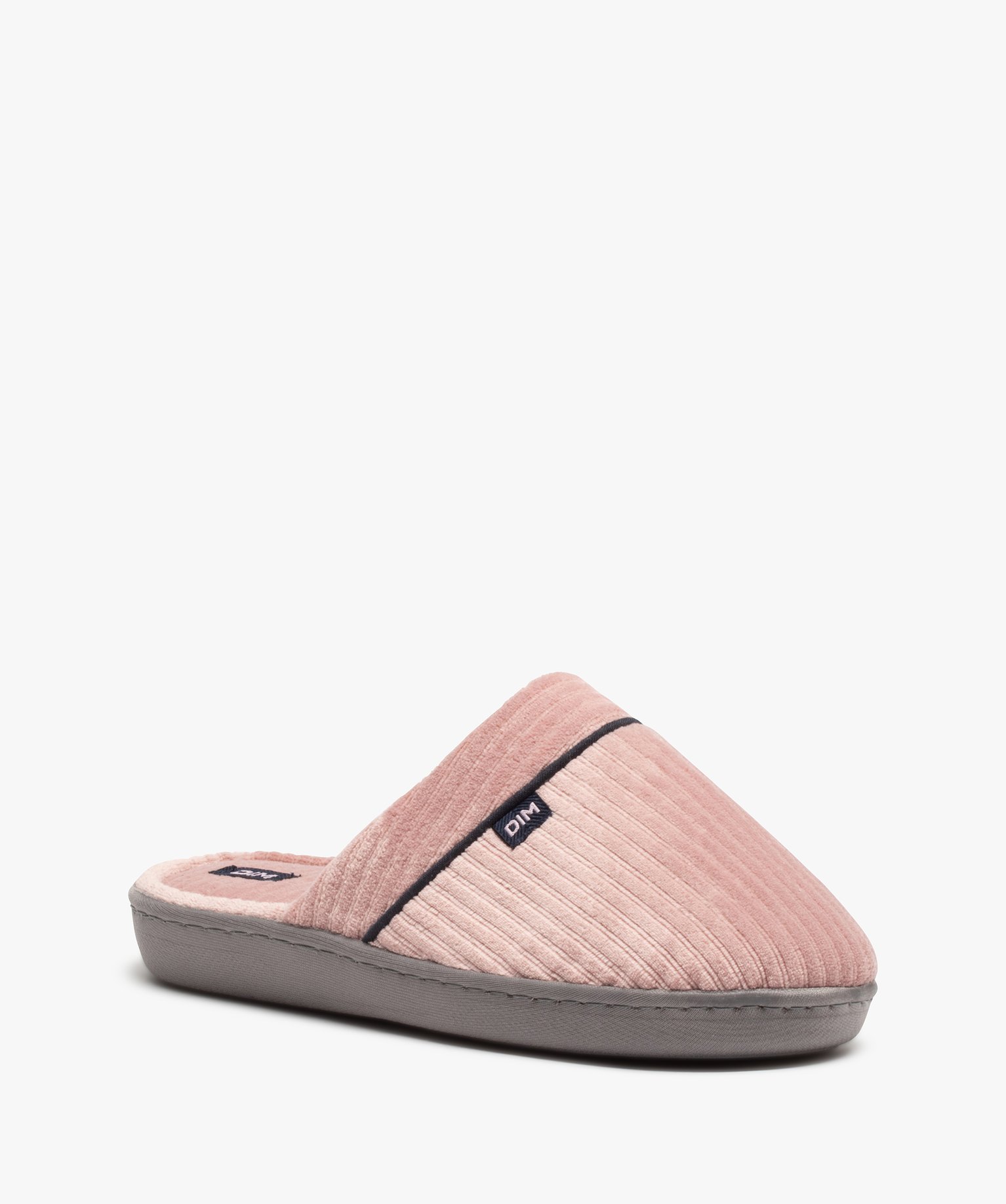 Chaussons femme mules plates en velours ctelé - Dim rose | GEMO