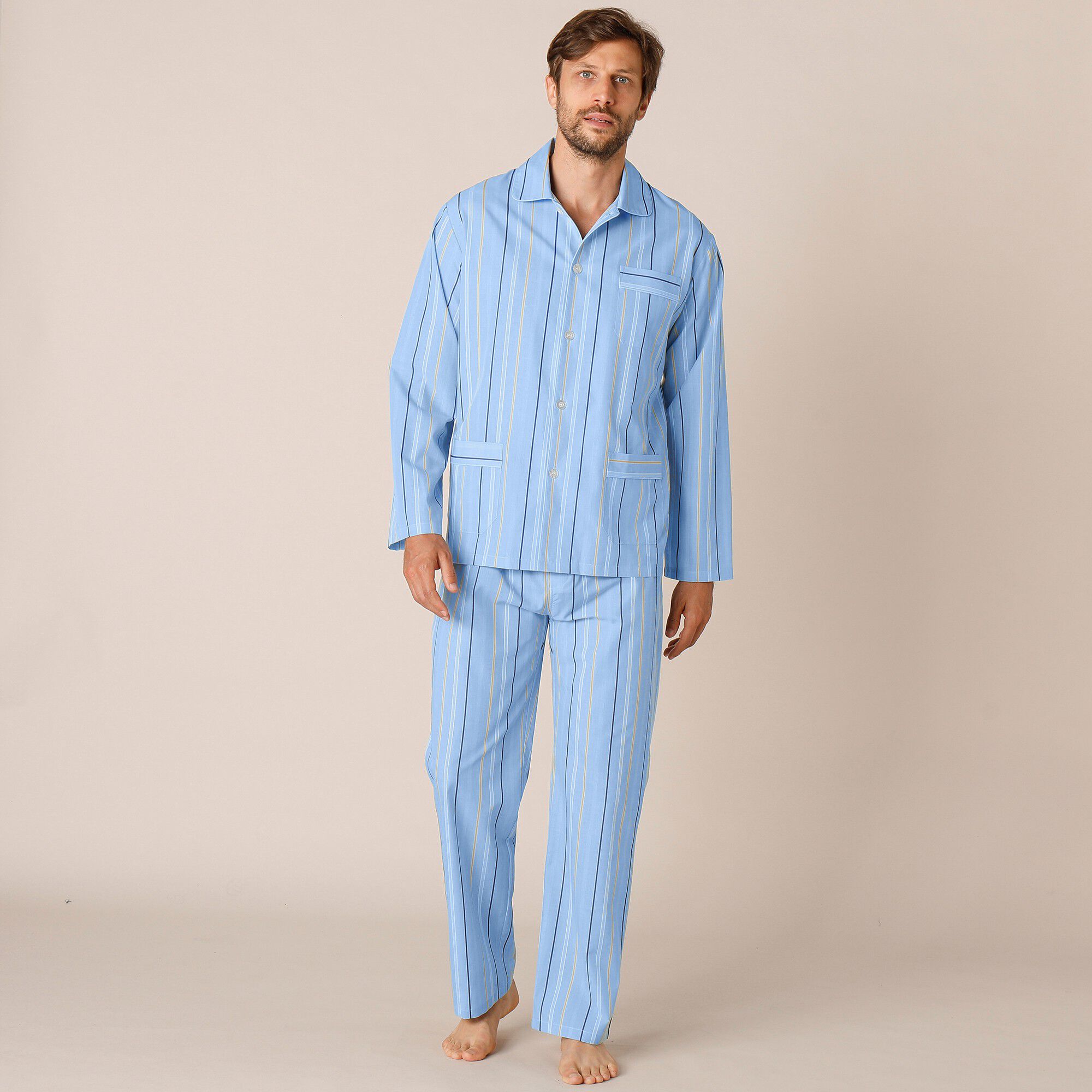 Pyjama rayé polyester/coton popeline