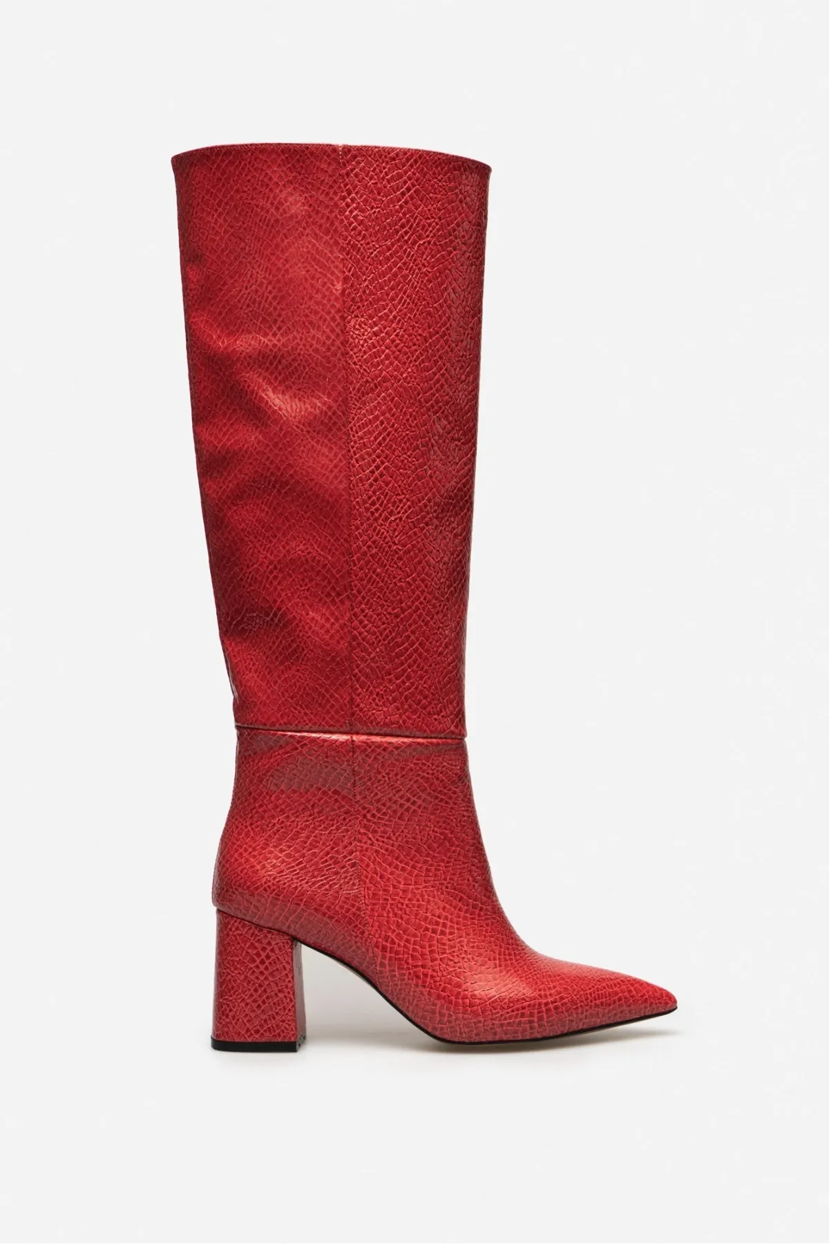 NİŞANTAŞI SHOES  Briar Red gemusterte Damenstiefel aus Lackleder mit spitzer Zehenpartie und Absatz