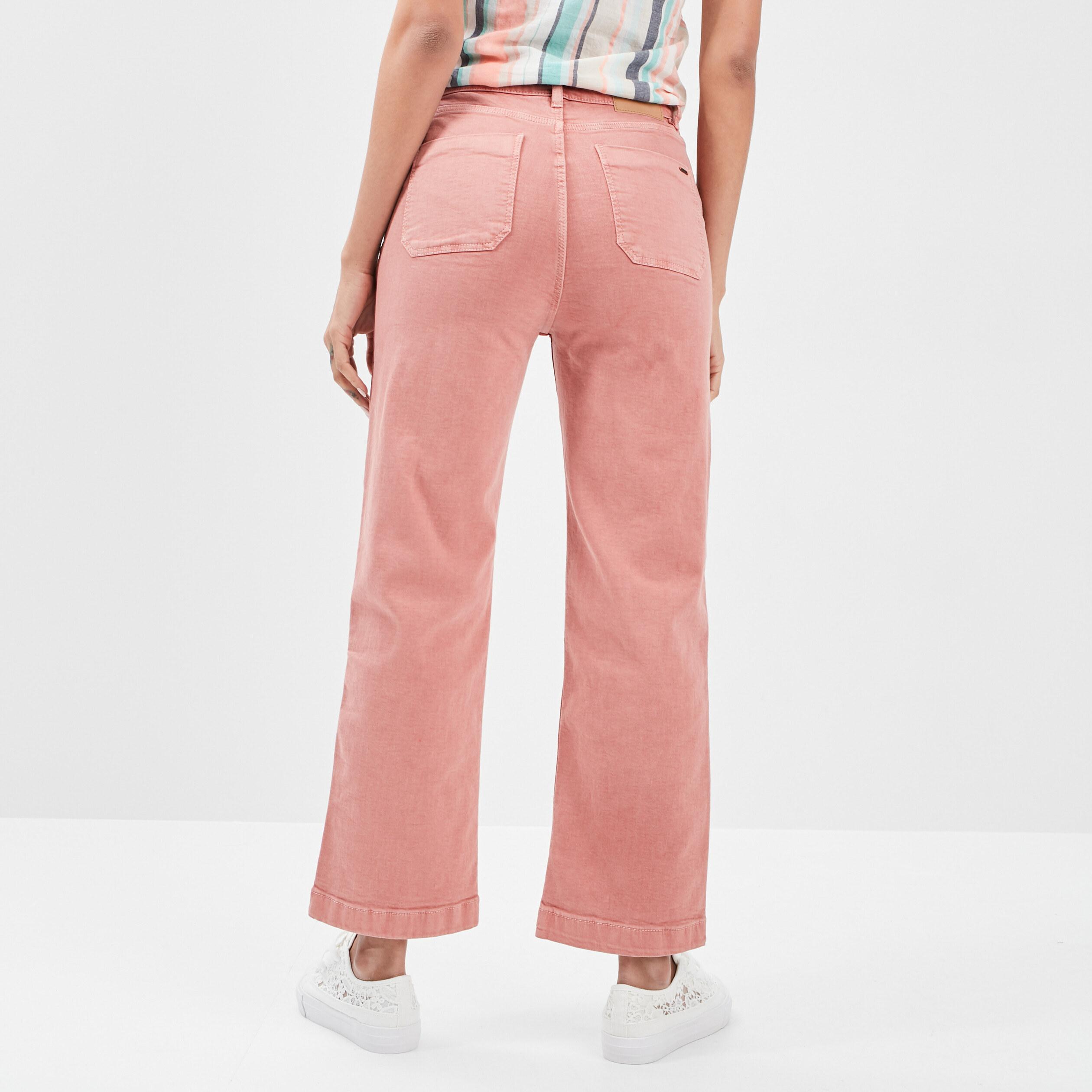 Pantalon jambe large 7 8ème boutonné rose framboise femme | La Halle