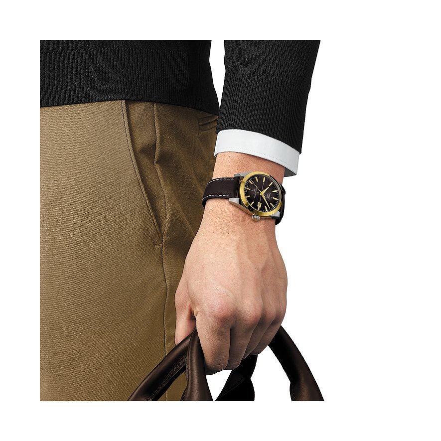 Tissot Herrenuhr Gentleman Powermatic 80 Silicium Solid 18K Goldlünette