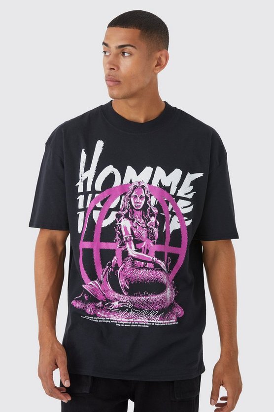 Oversize T-Shirt mit Homme Print