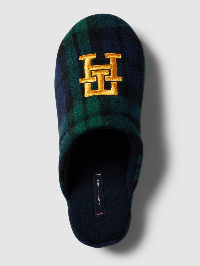 Hausschuhe mit Tartan-Karo in bottle
