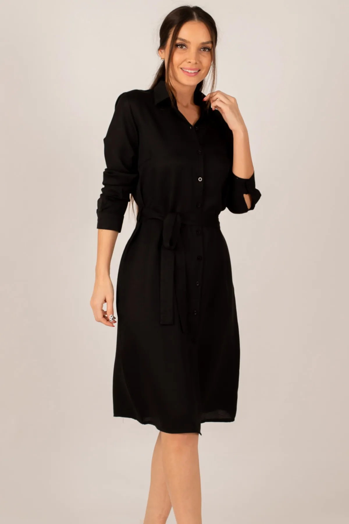 armonika  Schwarzes langes Hemdkleid für Damen ARM-22K001141