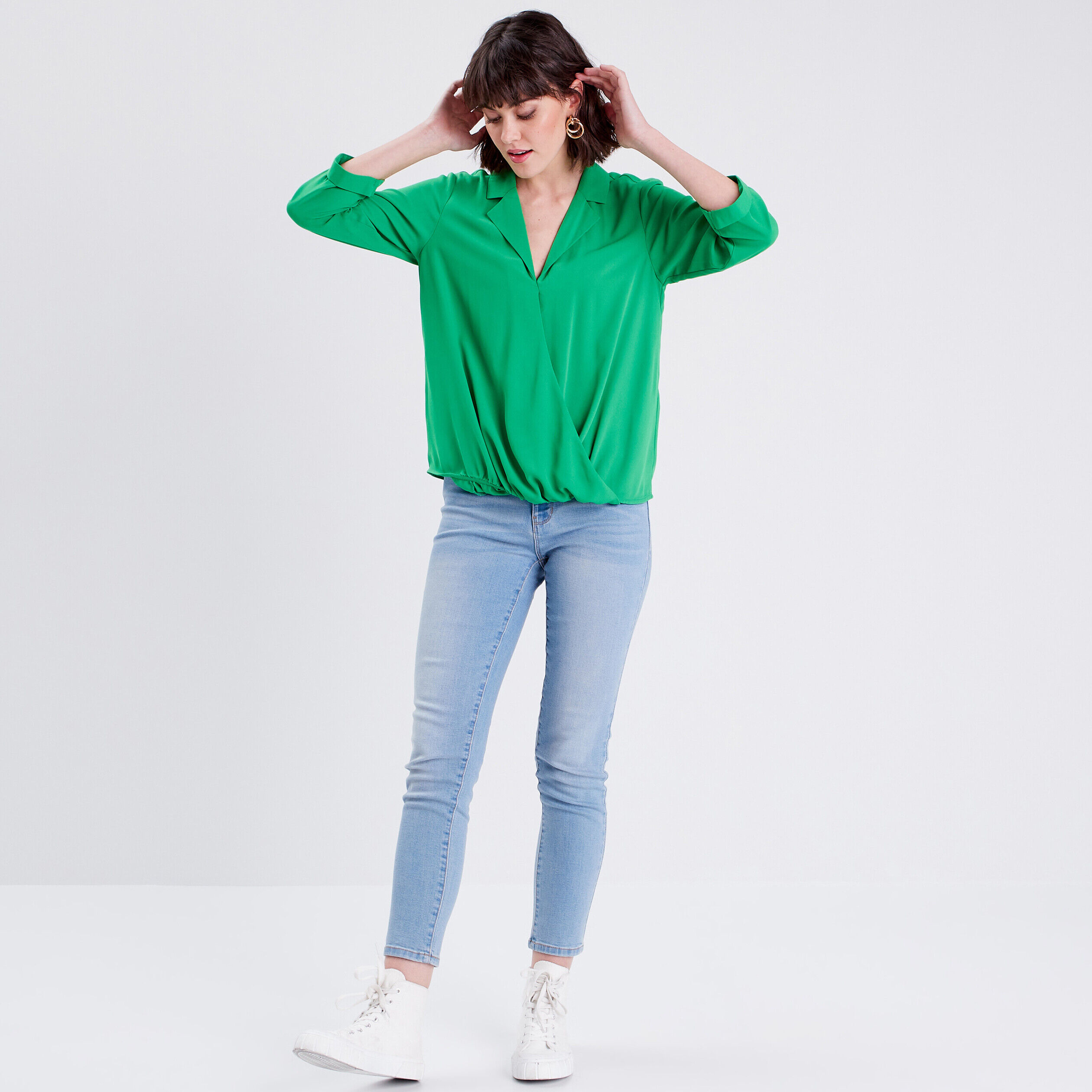 Blouse manches 3/4 vert femme | Cache Cache