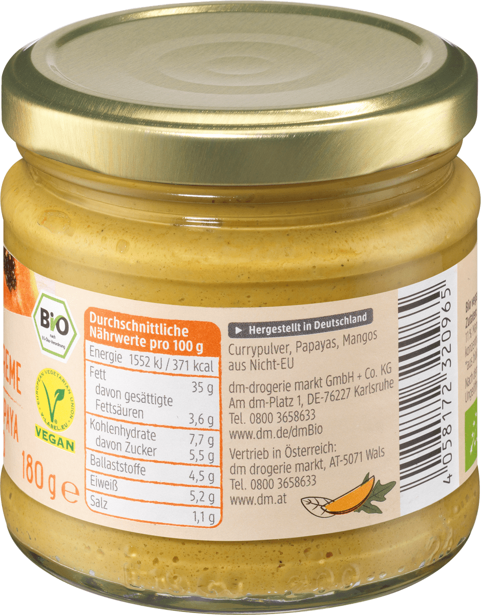 Brotaufstrich, Streichcreme Curry-Papaya Mango, 180 g