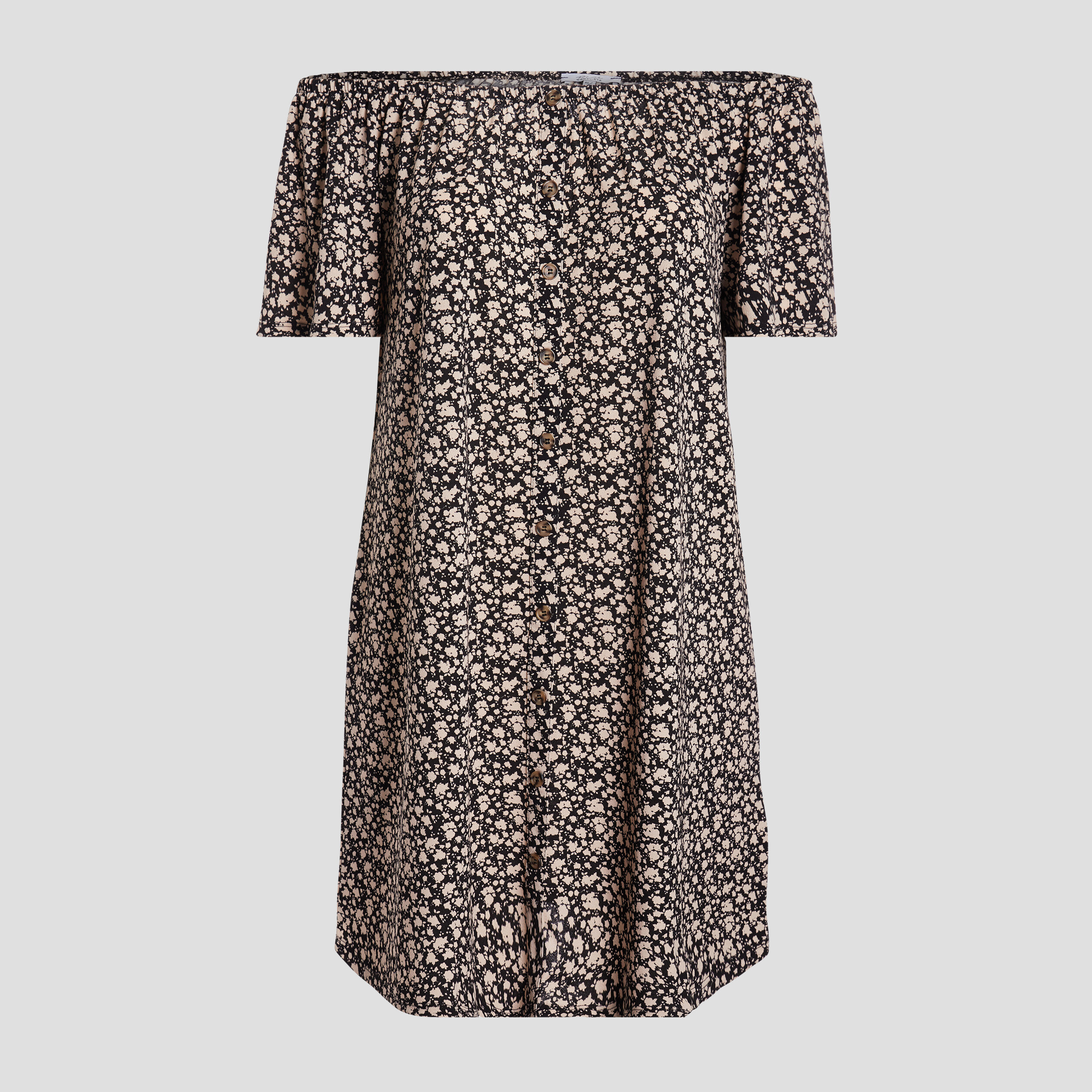 Robe droite boutonnée à col bardot noir femme grande taille | La Halle