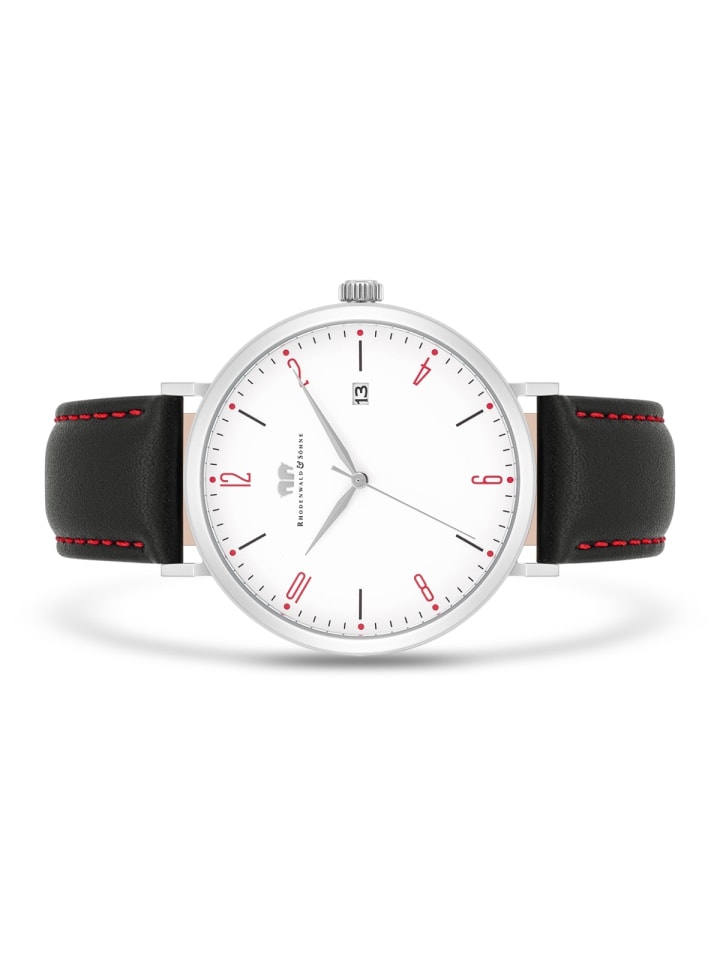 Rhodenwald & Söhne Herren Quarzuhr silber Echtleder schwarz in schwarz günstig kaufen 20,5 cm
