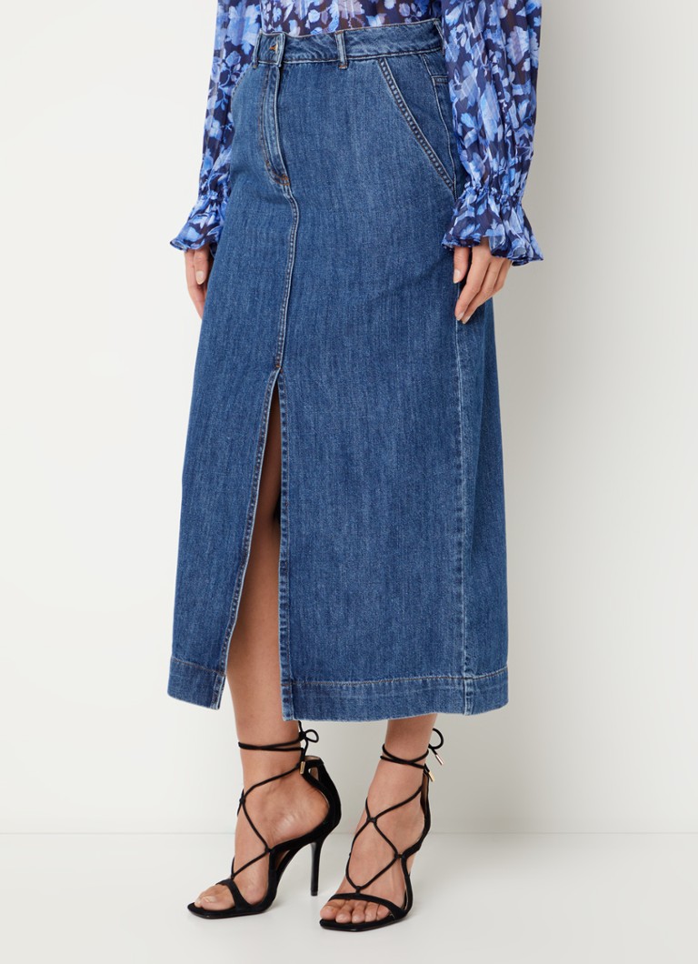 Fustă midi Denver din denim French Connection cu crăpătură