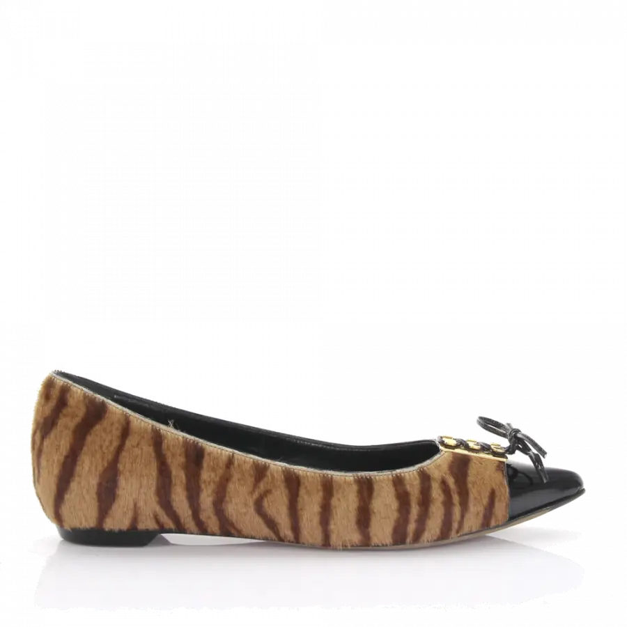 Sergio Rossi - Ballerinas Ponyhaar Tiger Print Lackleder schwarz - bunt