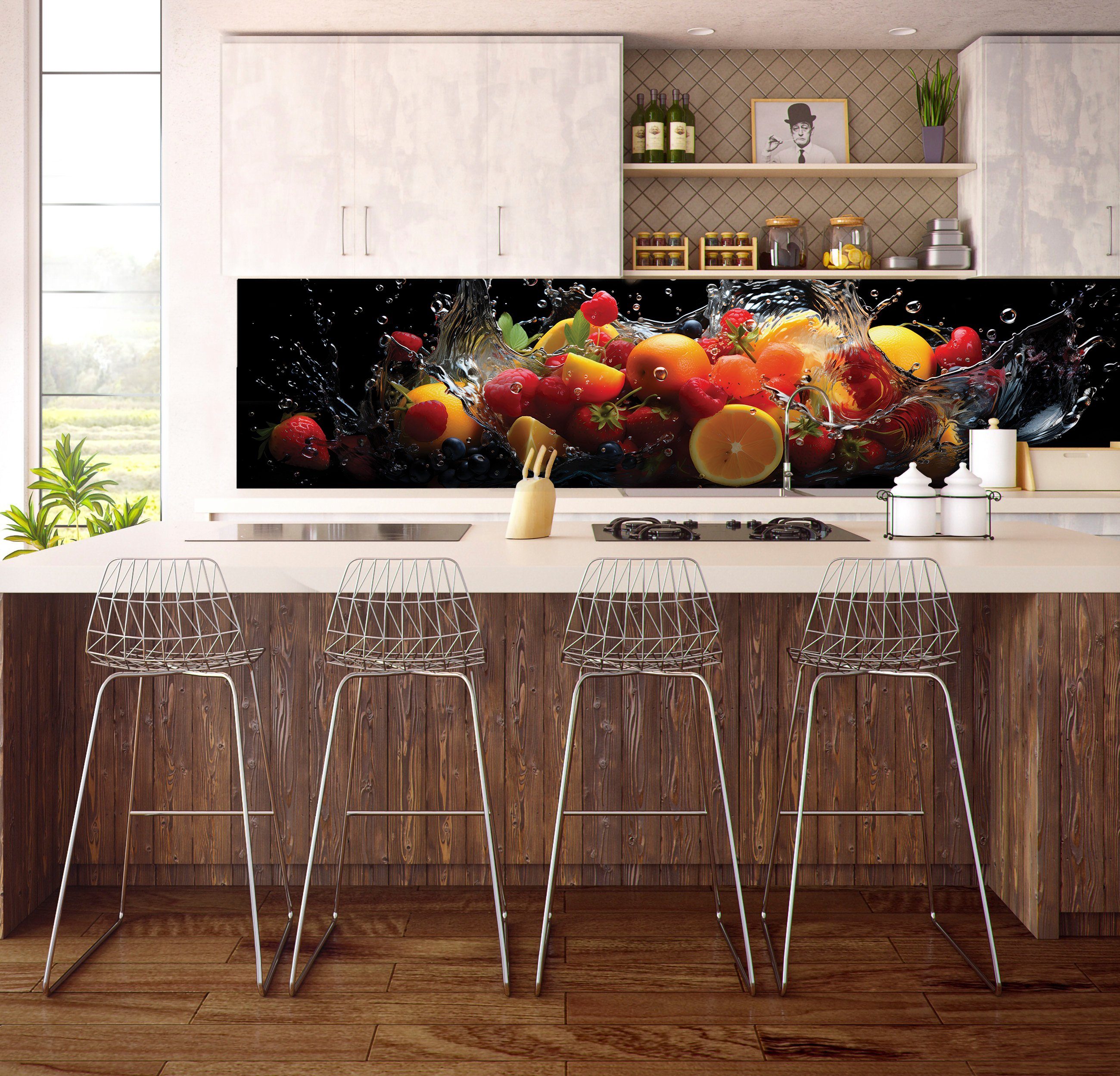 Wallarena Fototapete Küche Obst Zitronen Himbeeren Vlies Tapete Wandtapete 250x60 cm, Glatt Vlies, Abwaschbares Vlies, Blaubeeren, Modern, Tapete inklusive Kleister Vliestapete Motivtapete Laminiert Waschbar