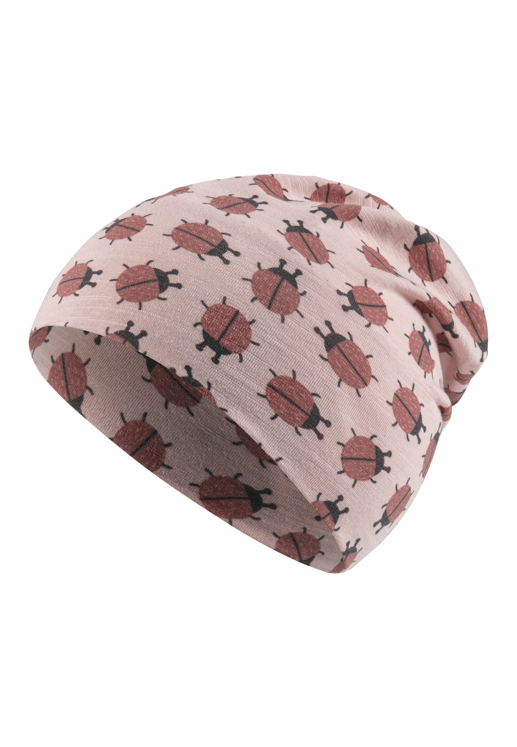 Beanie bedruckt mit kleinen Marienkäfern in rosa