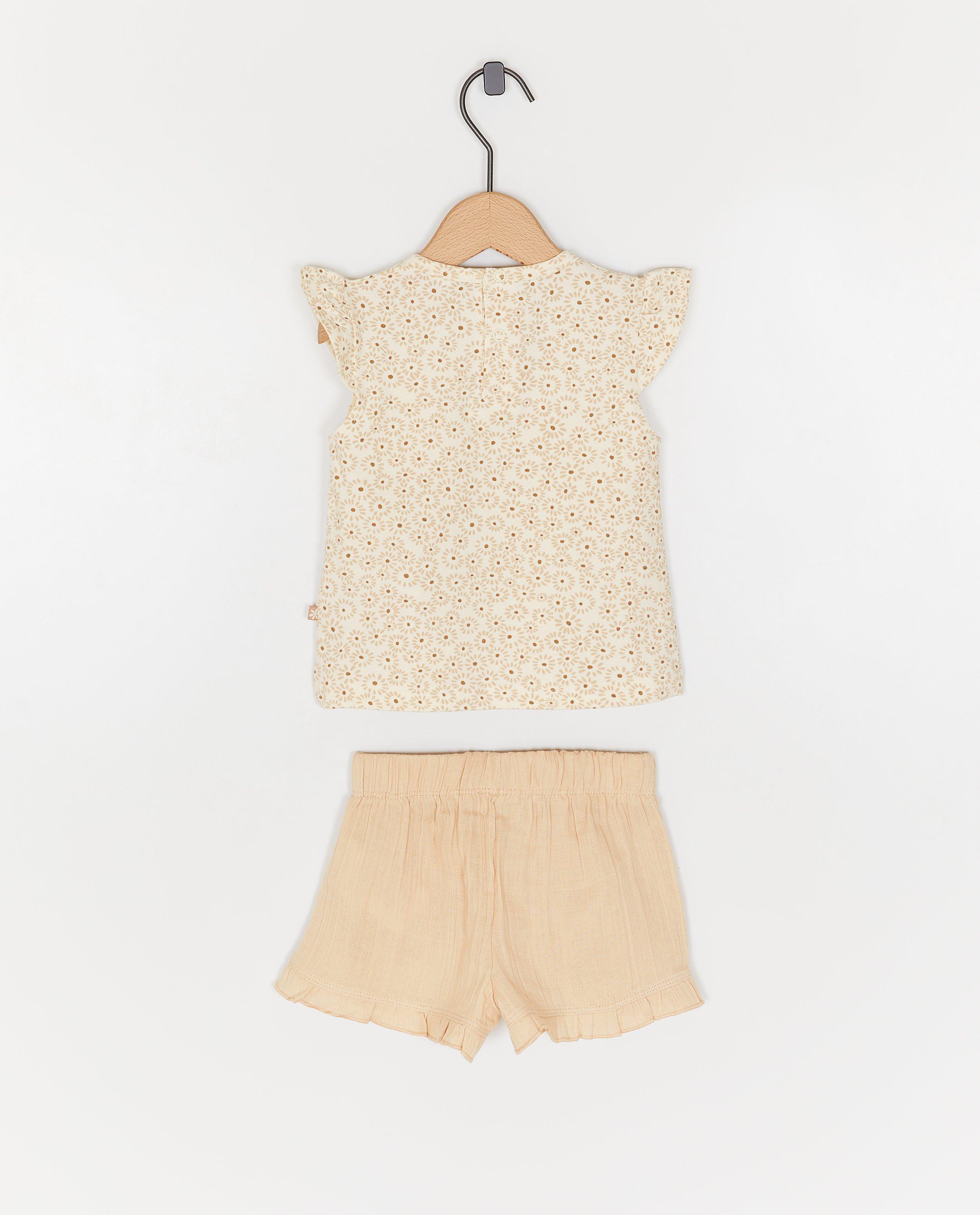 Set Dirkje: tricou + pantaloni scurți bej deschis