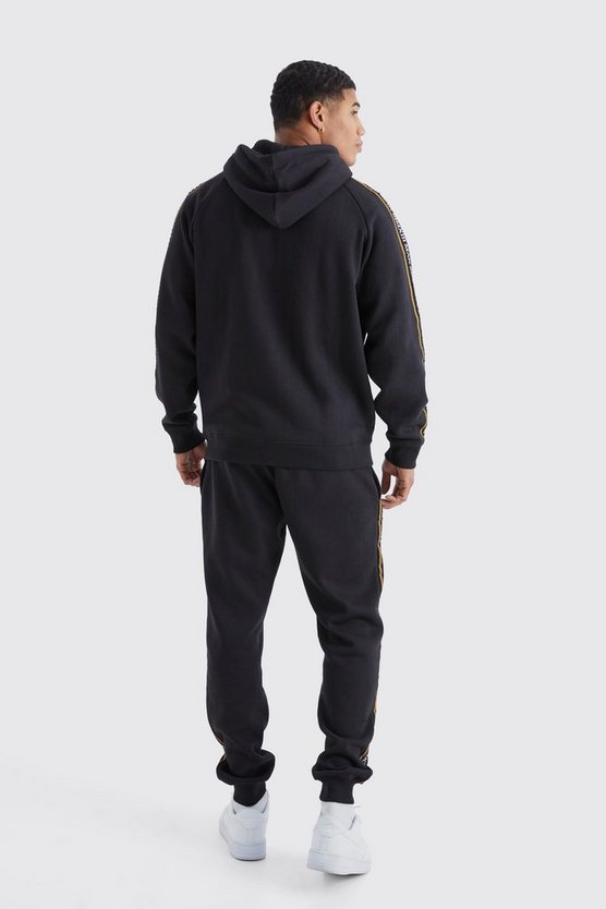 Man Gold Hoodie-Trainingsanzug mit Reißverschluss