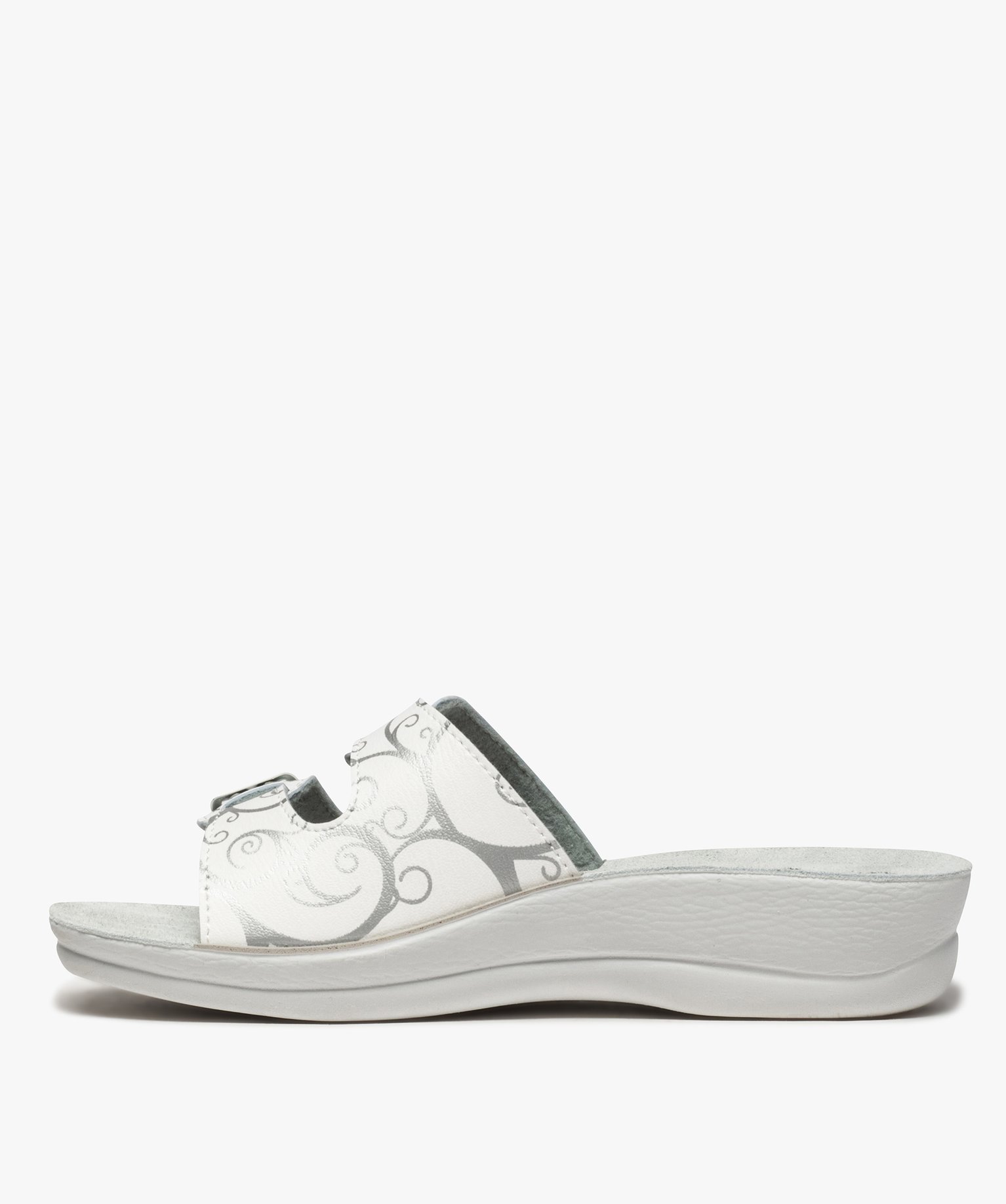 Mules femme confort imprimées avec double bride à boucle blanc | GEMO