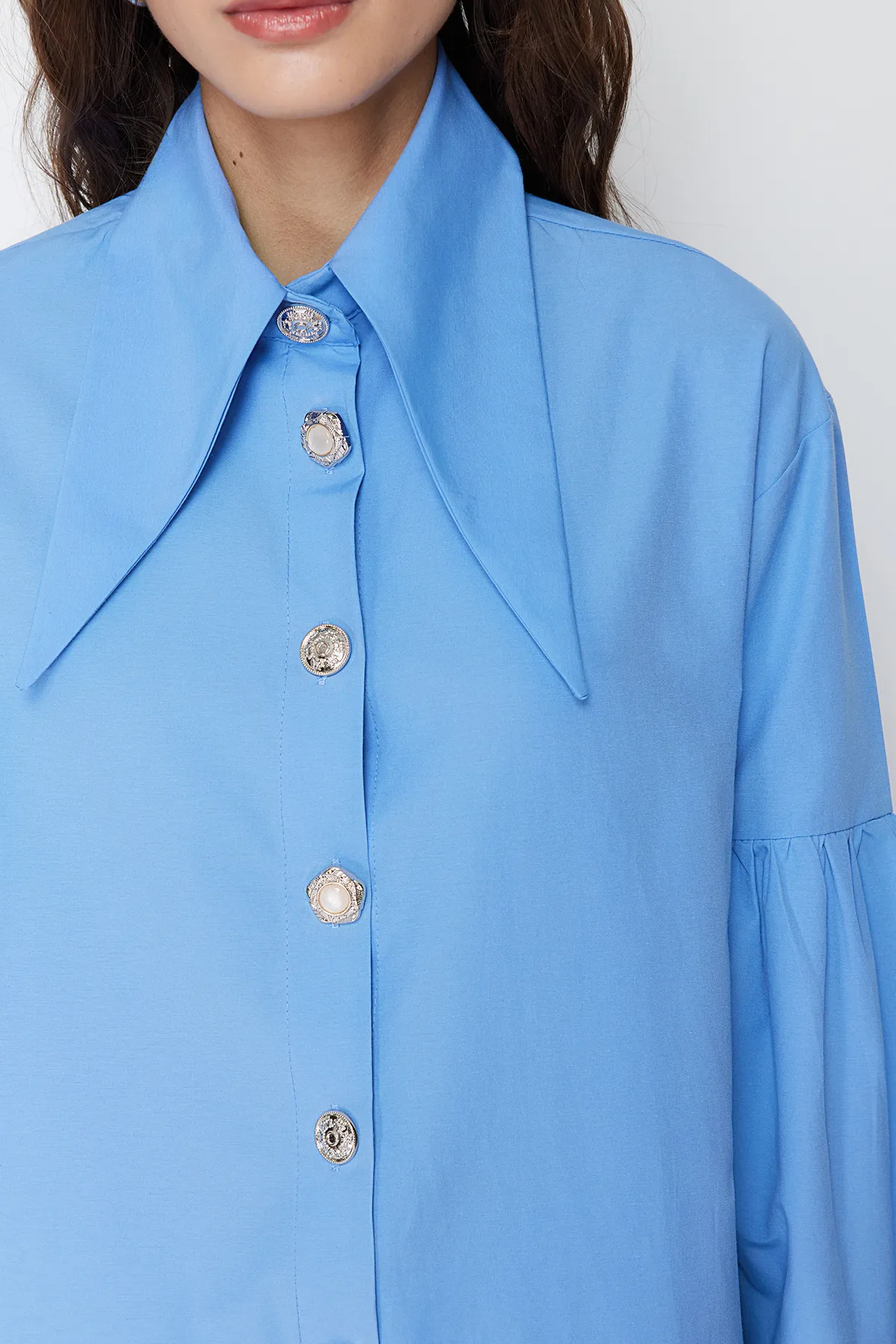 Trendyol Modest  Blaues Baumwoll-Gewebehemd mit Kragen-Accessoire für Babys TCTSS24TG00029