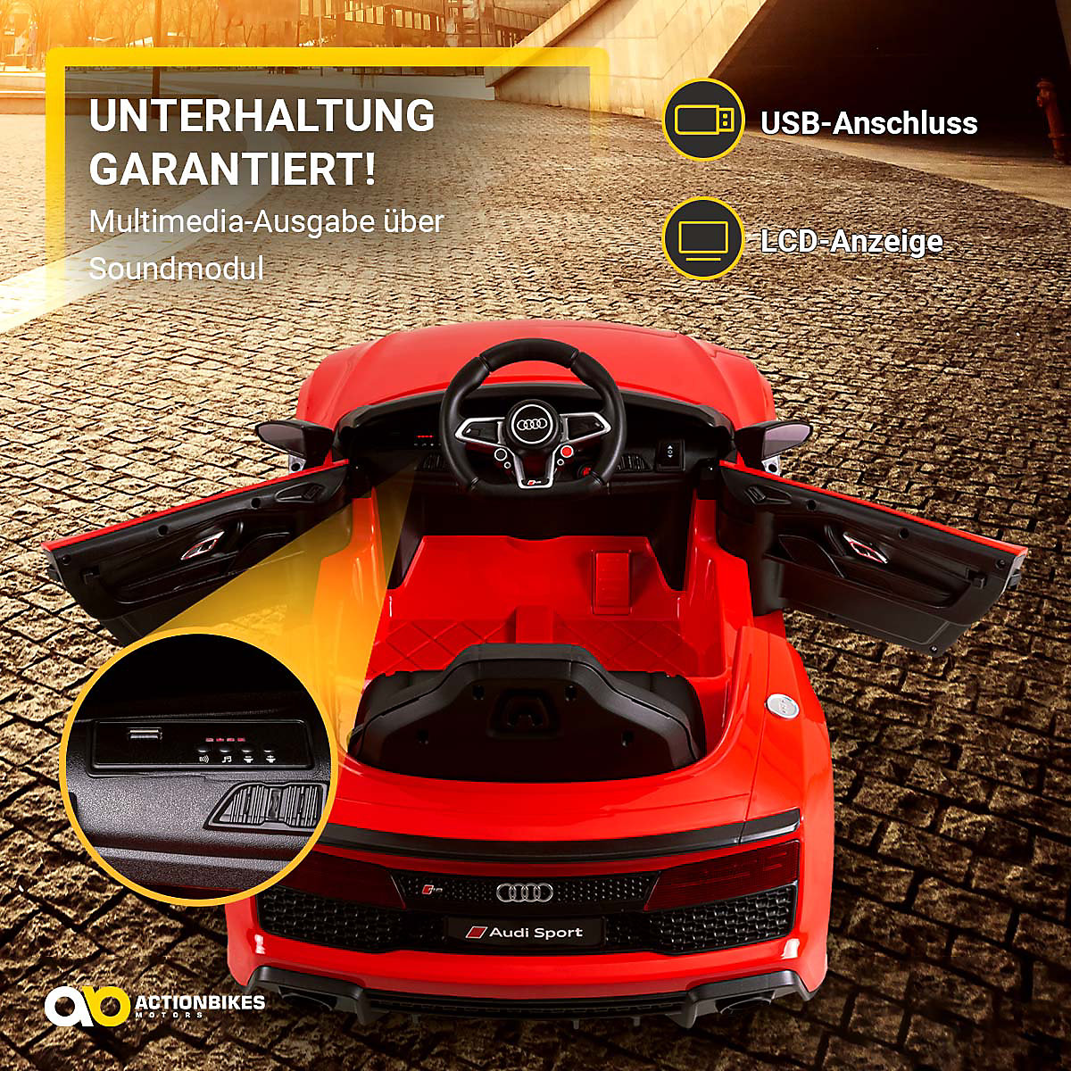 Kinder Elektroauto Kinder Elektroauto Audi R8 4S Spyder Lizenziert - 2x30 Watt - Kinderauto mit Fernbedienung - Soundmodul